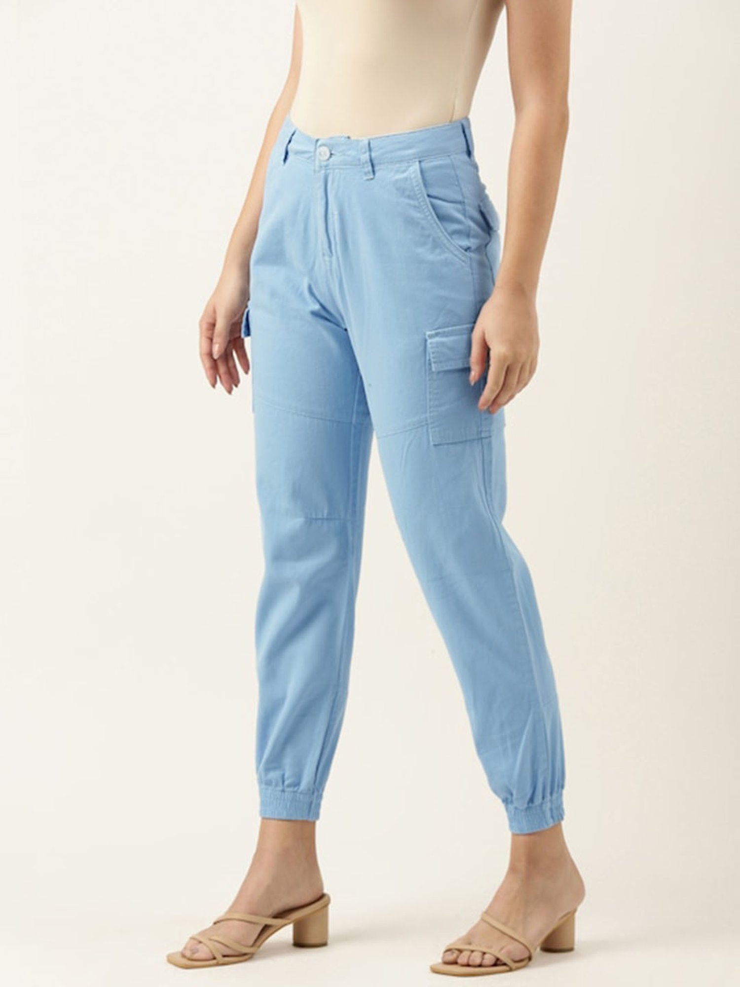 IVOC Powder Blue Slim Fit Mid Rise Cargo Joggers