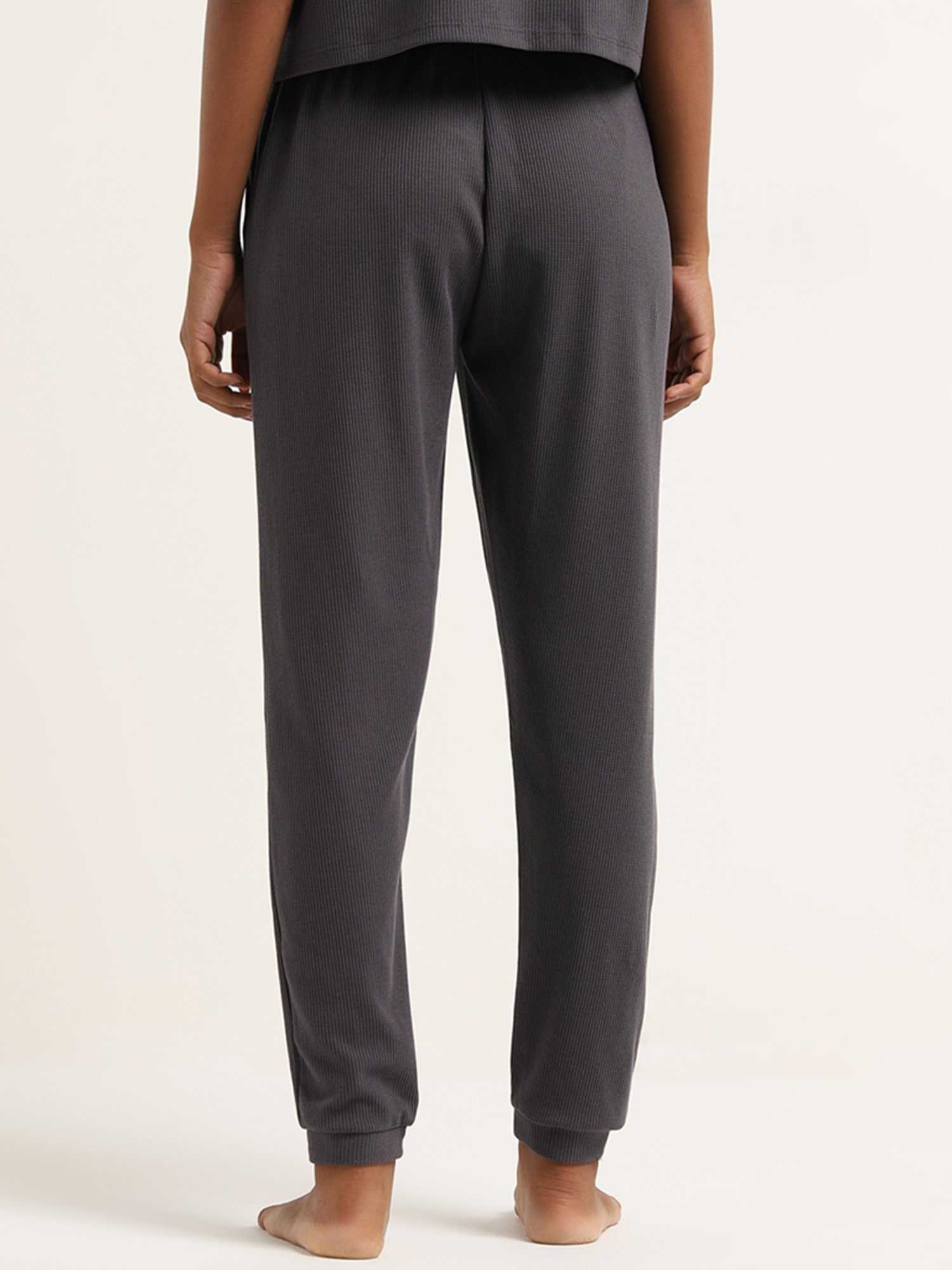 Superstar by Westside Grey Waffle Textured High-Rise Joggers