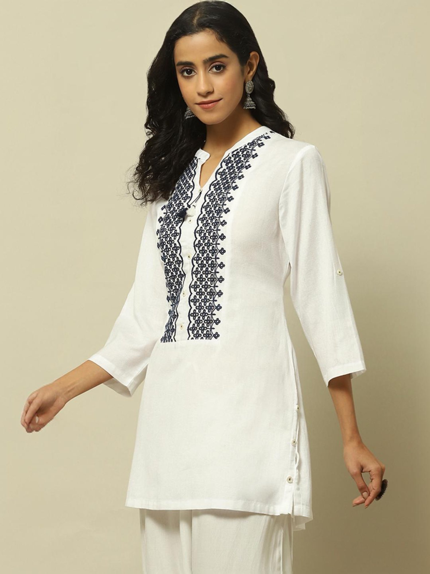 Rangriti White Embroidered Tunic