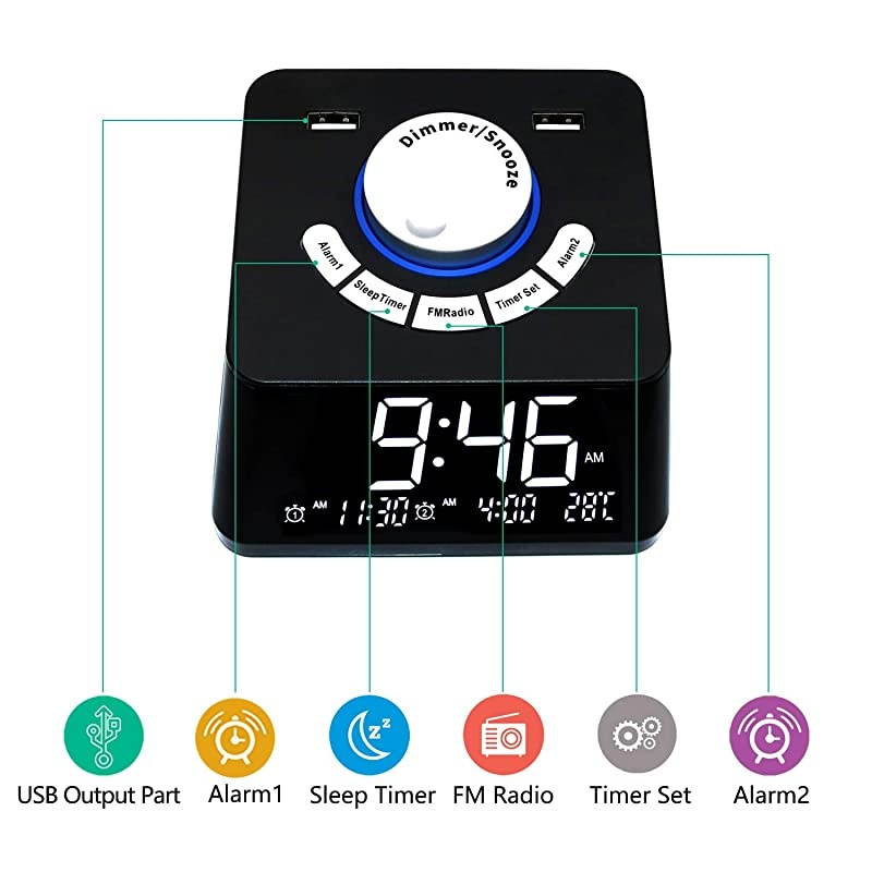 radio alarm clock FM radio Alarm clocks for bedroomsDual alarm clock with 6 alarm clock sounds radio alarm clocks for bedroomsDual USB charging port Bedroom sleep alarm clock al