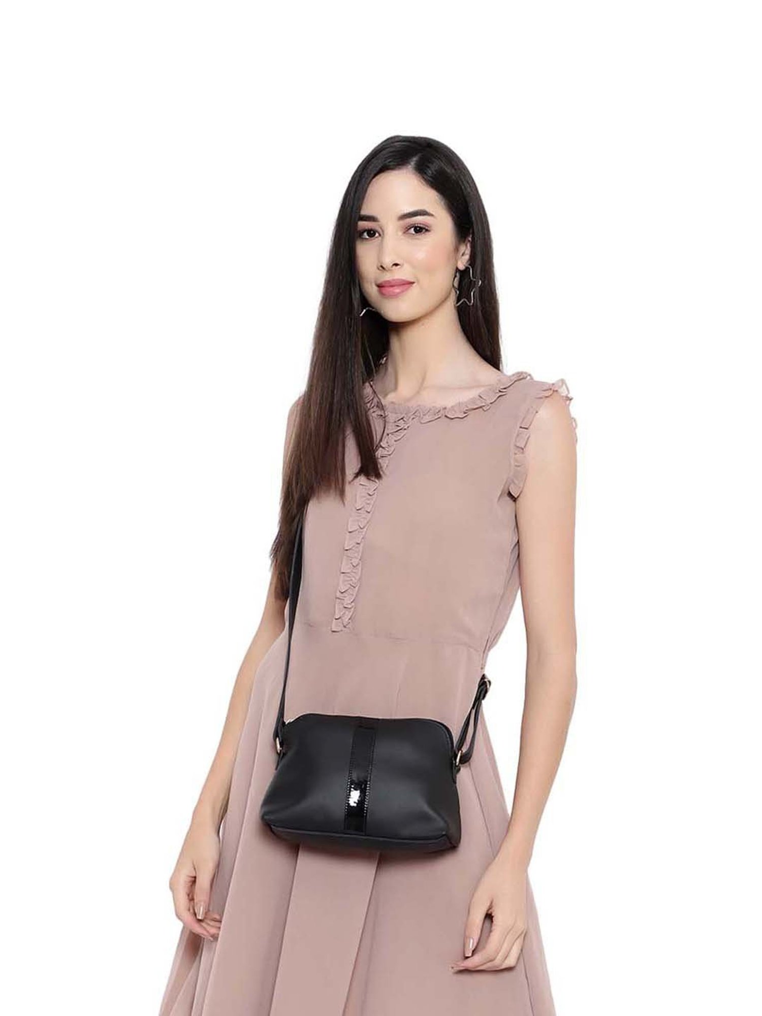 Yelloe Black & Navy Solid Small Sling Handbag