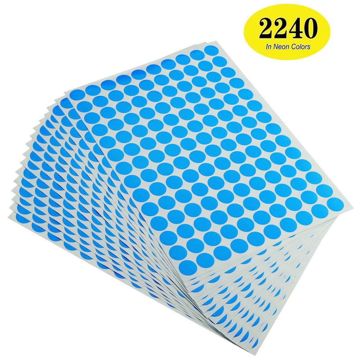 ONUPGO Pack of 2240 Round Color Coding Labels Circle Dot Stickers, 3/4" Fluorescent Dot Labels Sticker, Bright Neon Colors Label (Neon - Blue)