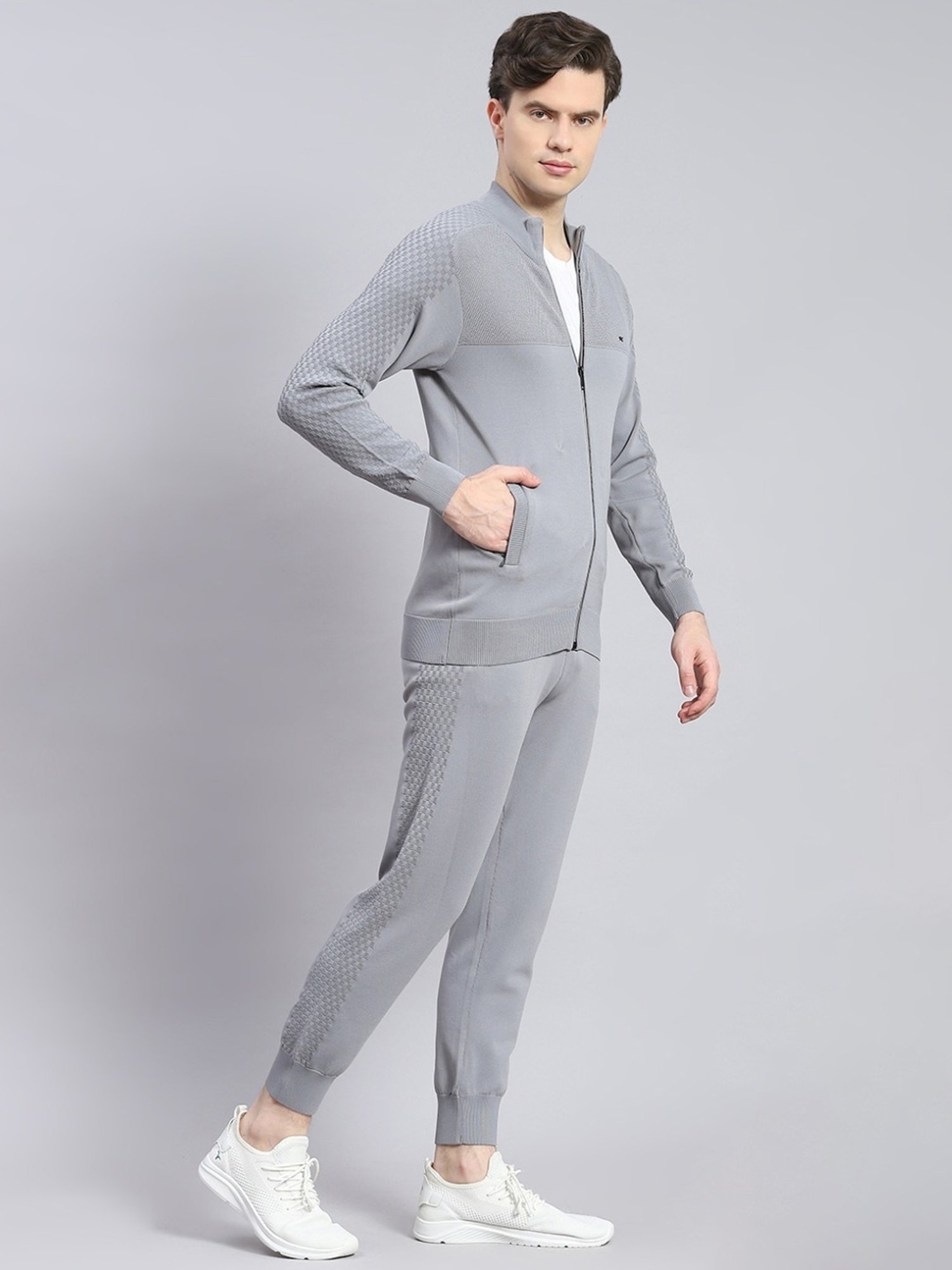 Monte Carlo Grey Regular Fit Self Pattern Tracksuits