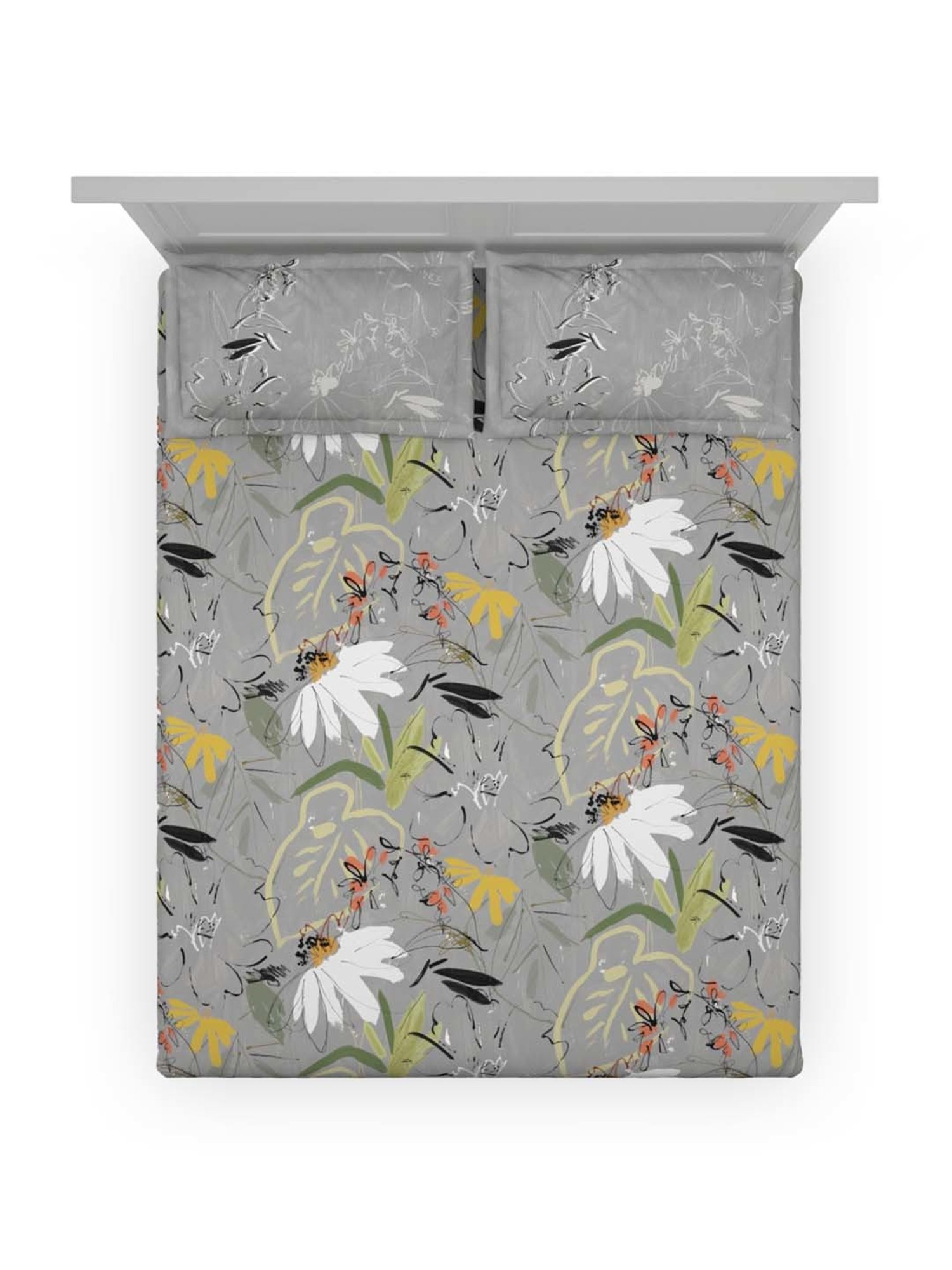 Ddecor Live beautiful The Elemental Grey 144 TC Cotton Queen Bedsheet with 2 Pillow Covers