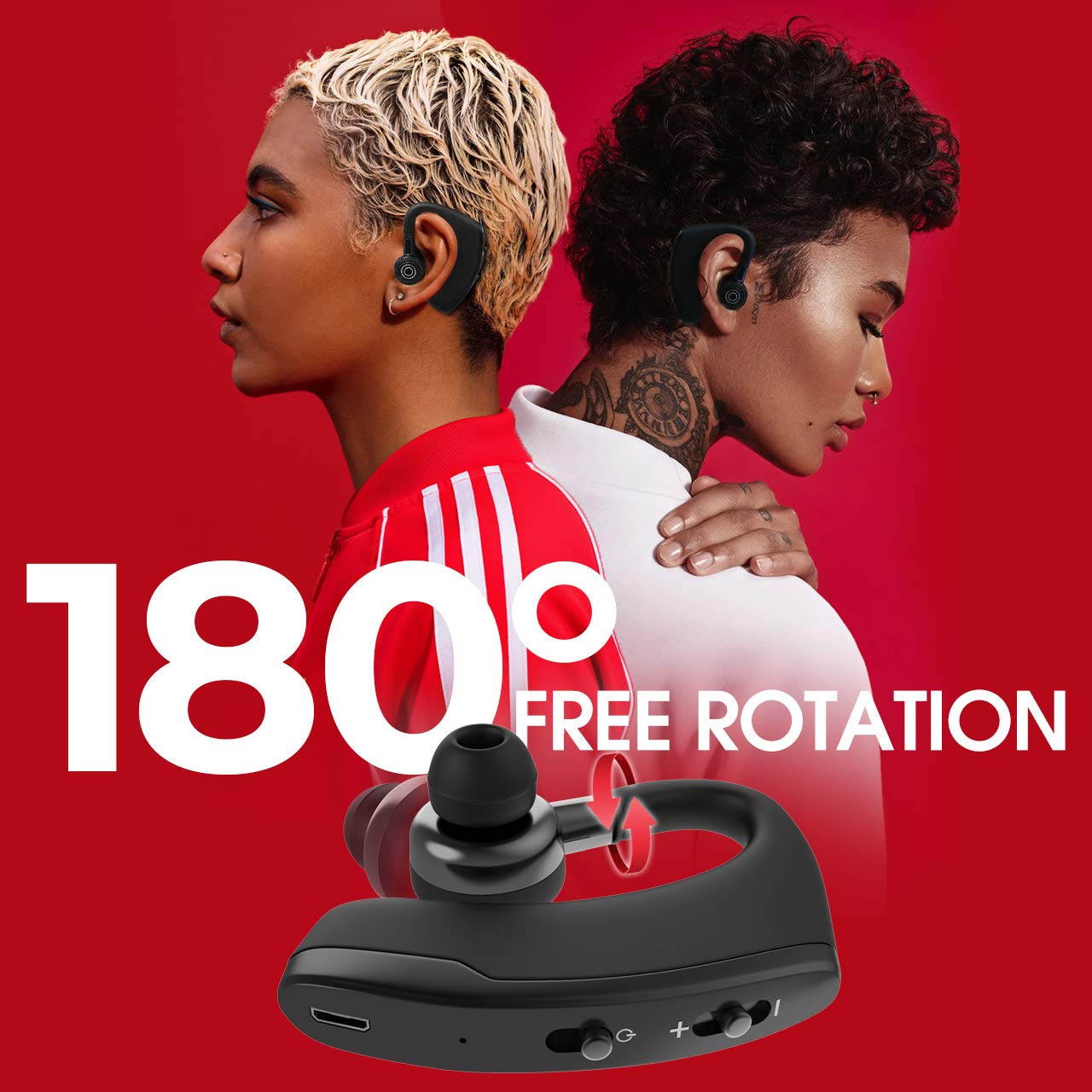 ESTONE Ear Hook Bluetooth Wireless Headphones  with Mic Cell Phone Noise Cancelling Bluetooth Earpiece 6-Hr Playing Time with Noise Cancelling Ear Hooks for Business/Office/Driving Call(Black)