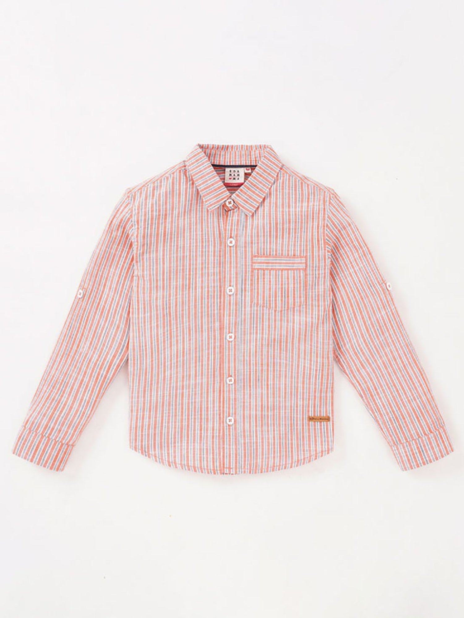 Ed-a-Mamma Kids Orange Striped Full Sleeves Shirt