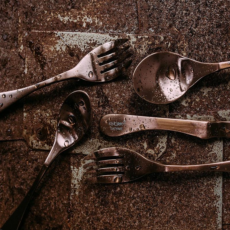 Knork Original Titanium 20 Piece Service for 4 Cutlery Silverware Utensil Flatware Set with Forks, Knives, and Spoons, Antique Copper