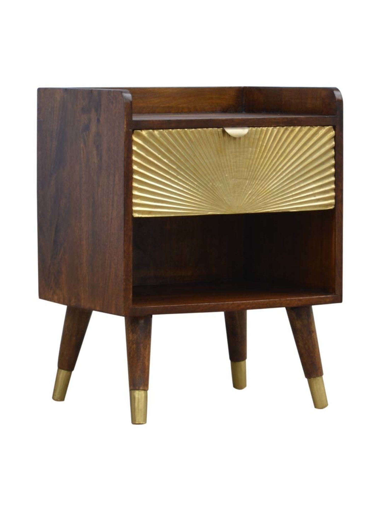 Artisan Furniture Textured Manila Brown Bedside Table With Golden Drawer