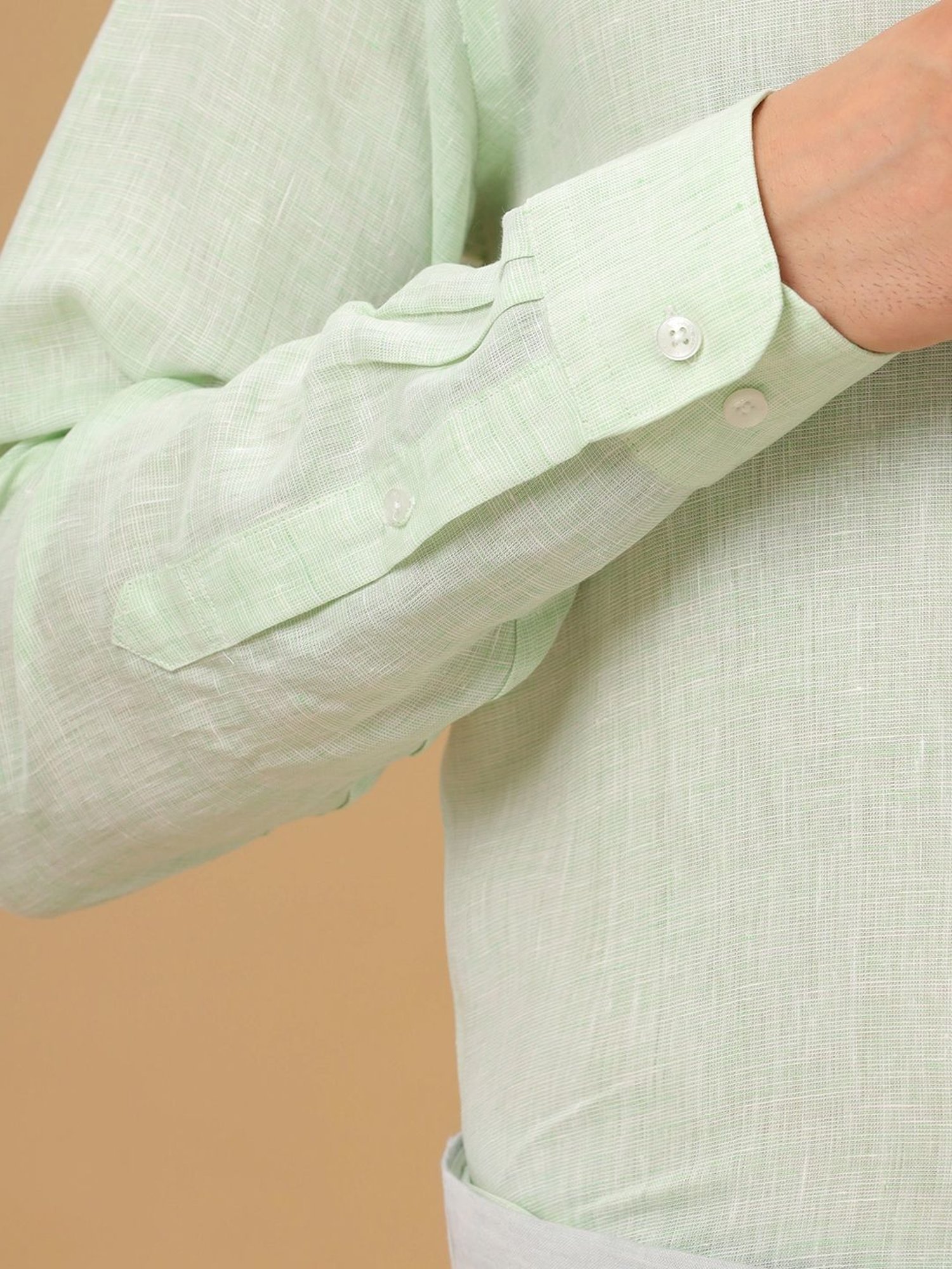 Linen Club Green Linen Contemporary Fit Texture Shirt