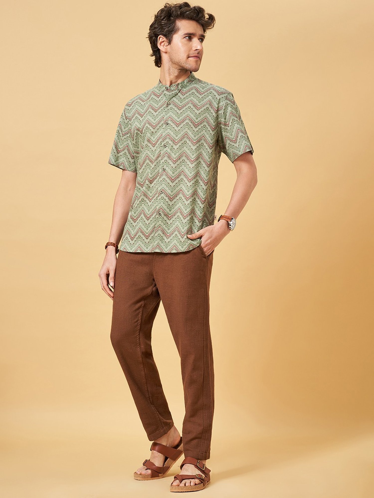 Indus Route By Pantaloons Powder Blue Regular Fit Printed Shirt