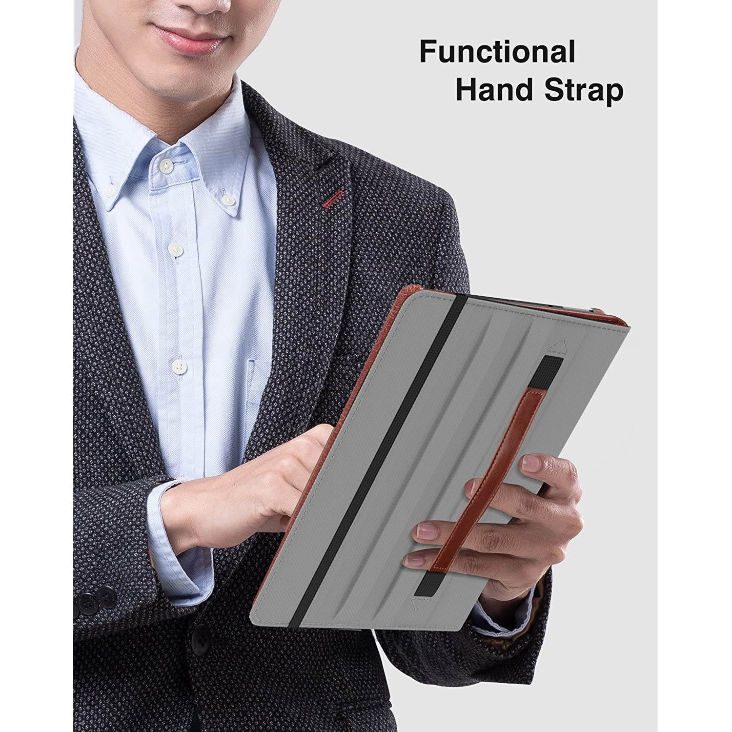 MoKo Case for All-New Amazon Fire HD 10 Tablet (7th Generation/9th Generation, 2017/2019 Release) - 360 Degree Rotating Swivel Stand Cover with Auto Wake/Sleep for Fire, Brown