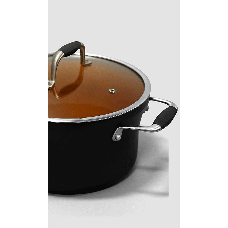 NutriChef Metallic Nonstick Ceramic Cooking Kitchen Cookware Pots and Pans with Lids, Utensils, and Cool Touch Handle Grips, 14 Piece Set, Black