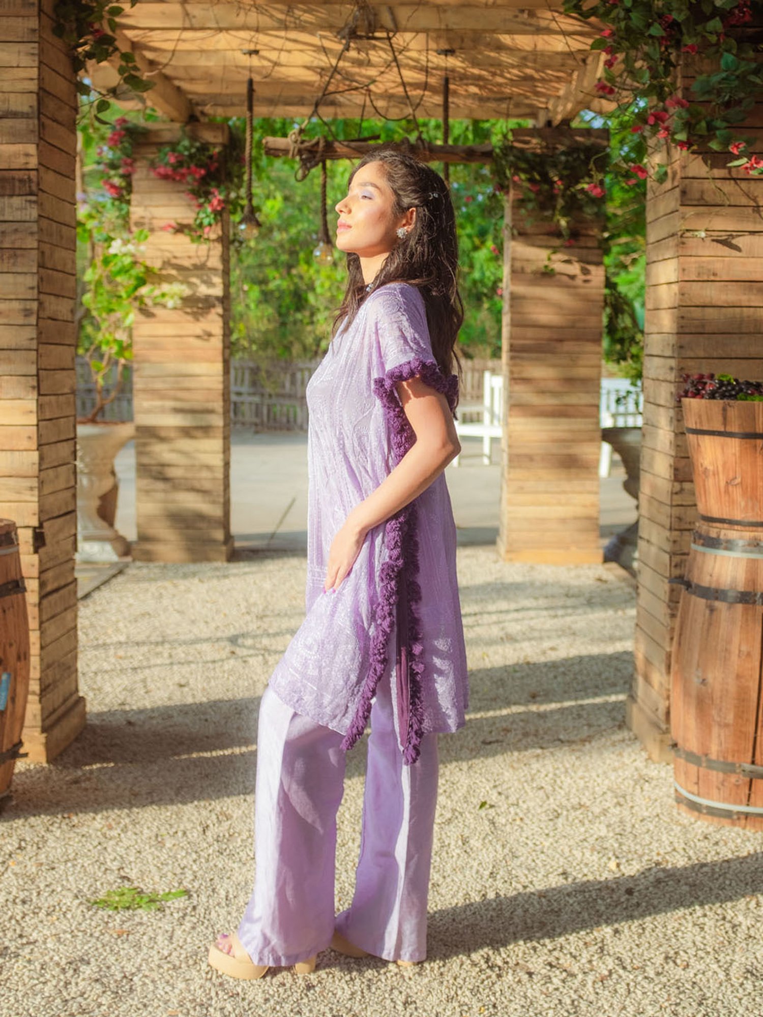 Monk and Mei Begum Chikankari Kaftan & Pants- Veryperi Violet
