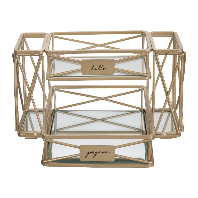 Two Tier Sleek Vanity Tower with Two Compartments Satin Gold - Home Details