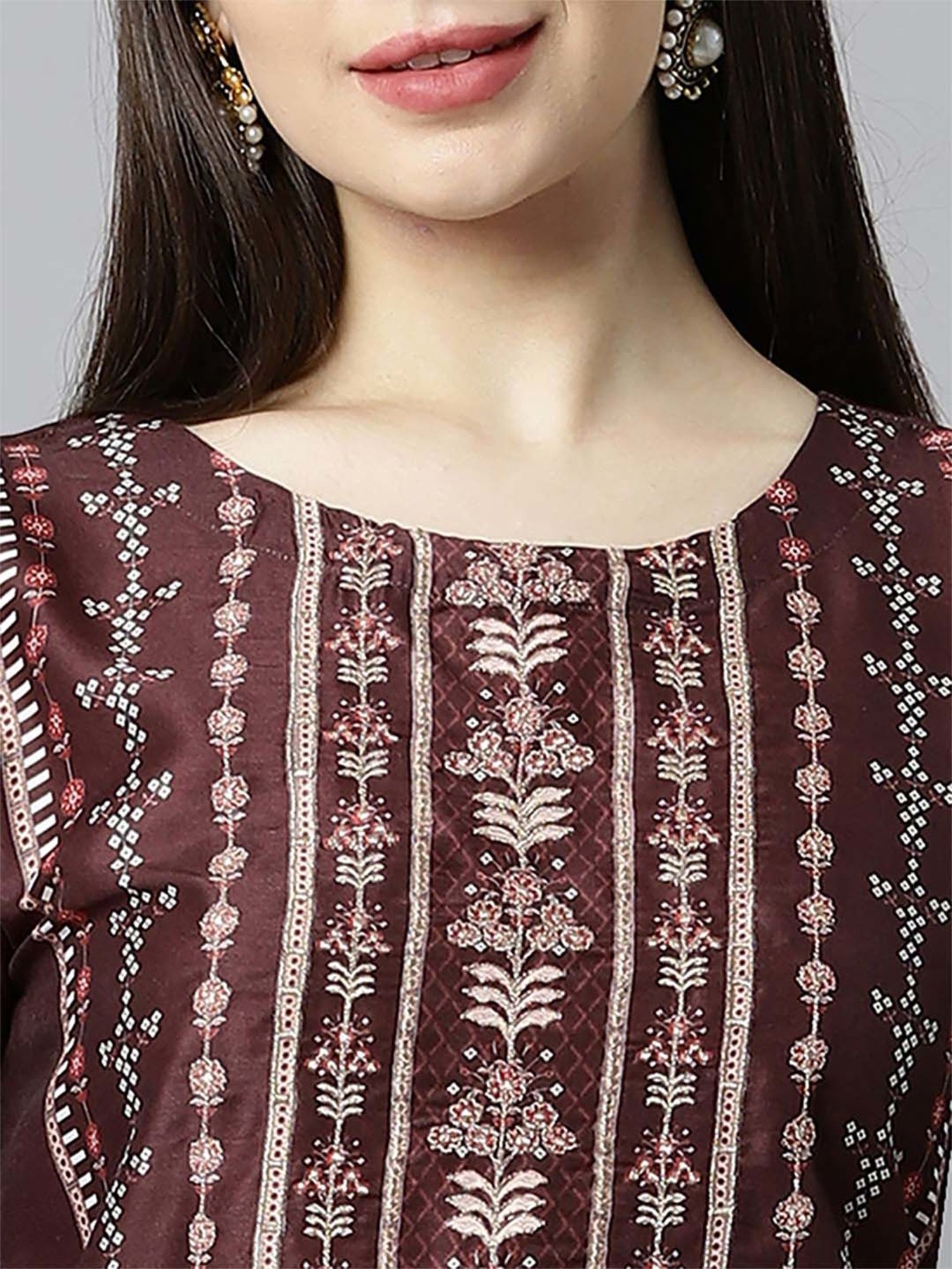 Kami Kubi Brown Printed Straight Kurta