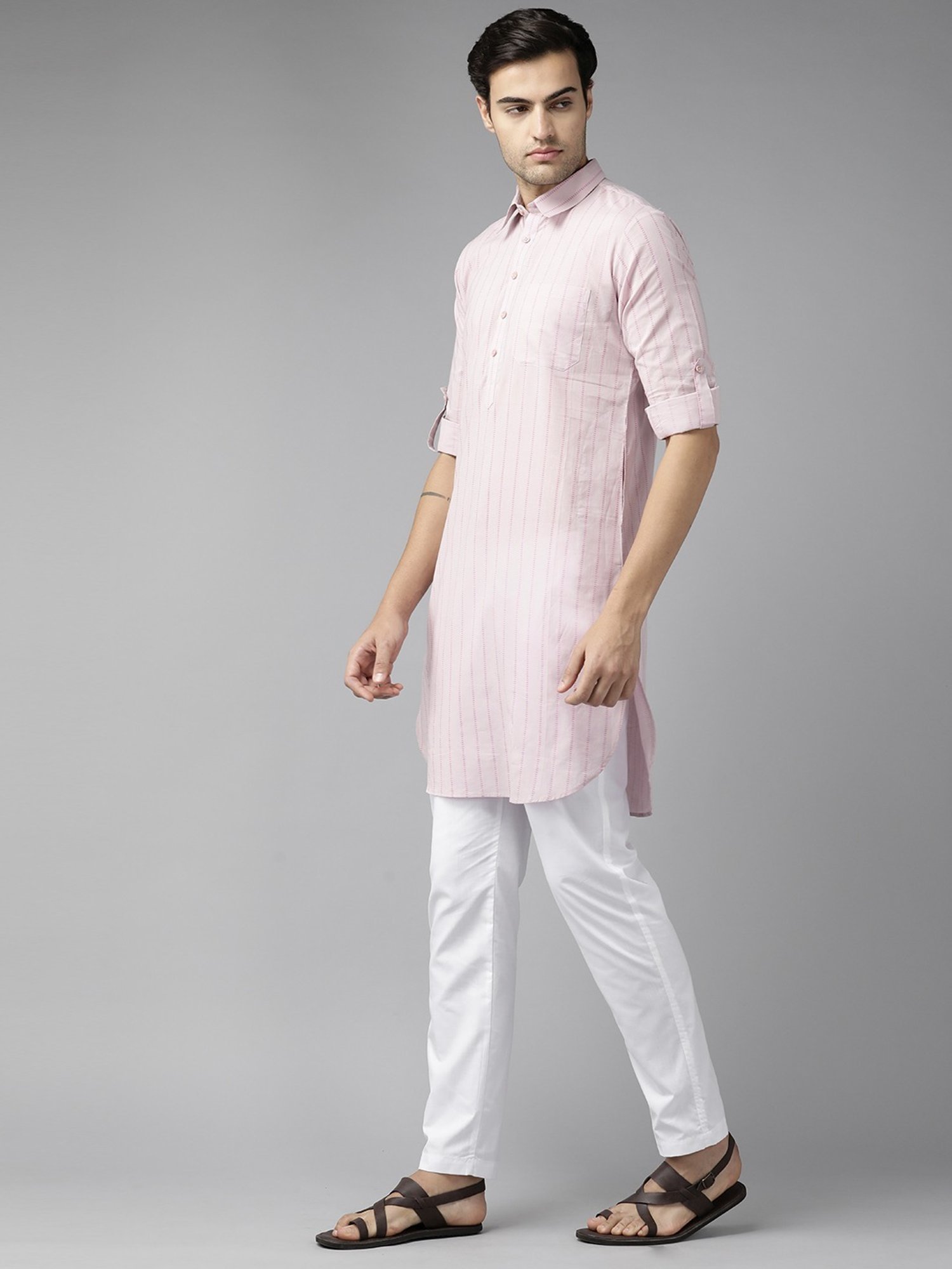 See Designs Baby Pink & White Cotton Regular Fit Printed Kurta Bottom Set