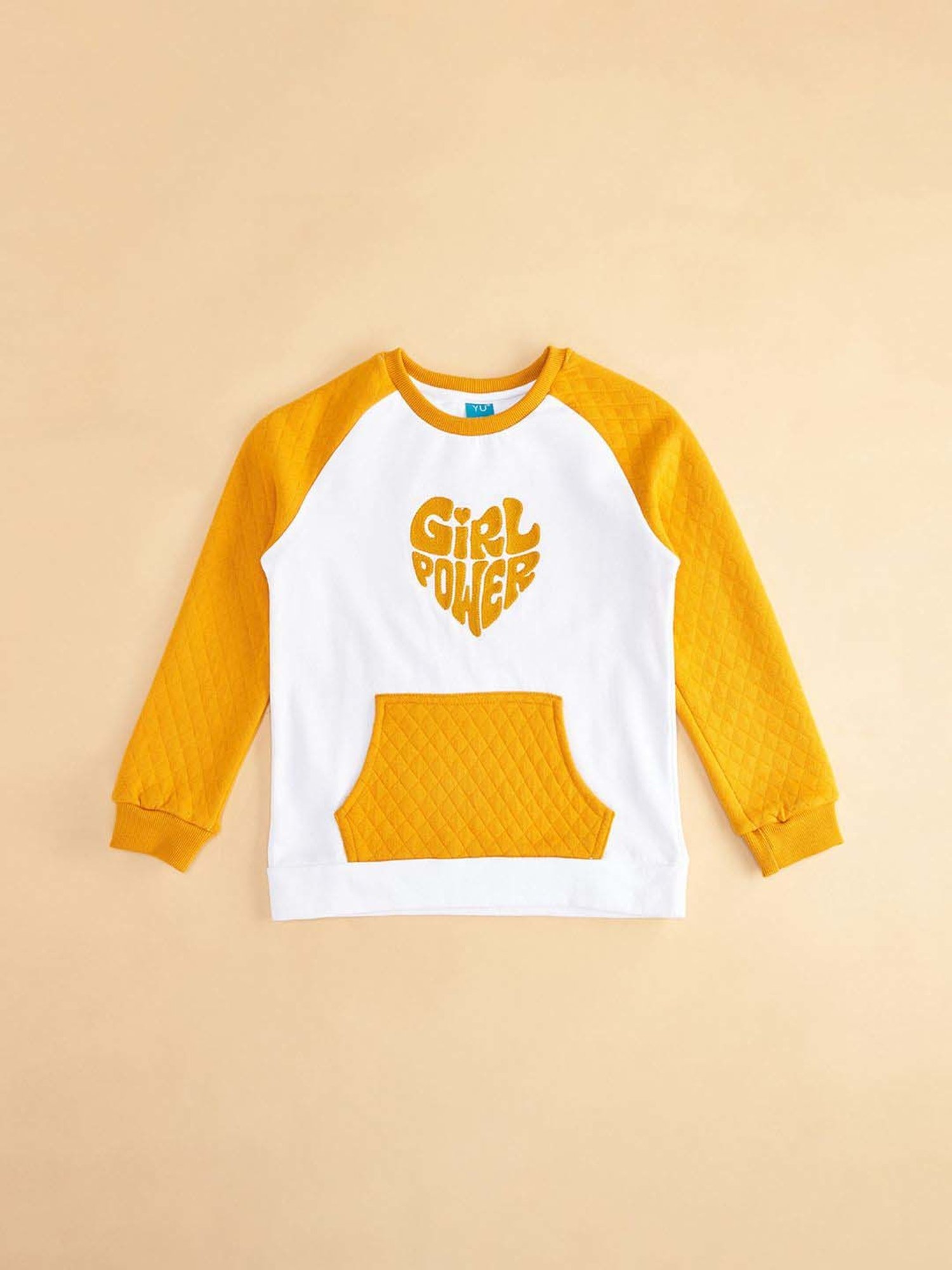 YU by Pantaloons Kids Mustard & White Printed Full Sleeves Sweatshirt