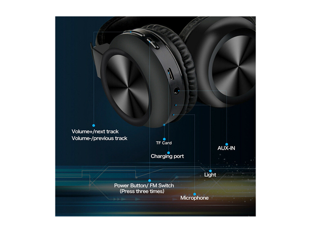 Bagilaanoe LED Wireless Headphones Bluetooth 5.0 Headset Foldable Stereo Over Ear Earphones