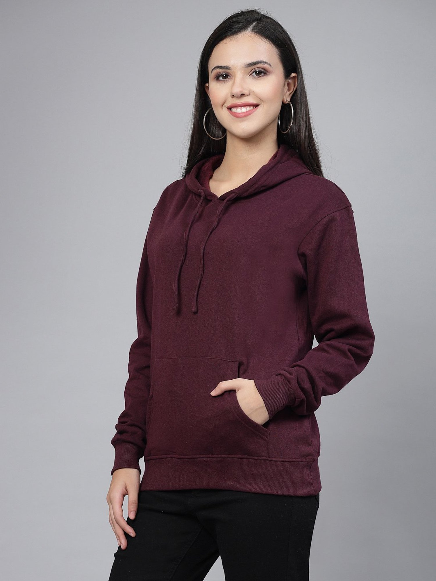 Style Quotient Wine Cotton Regular Fit Hoodie