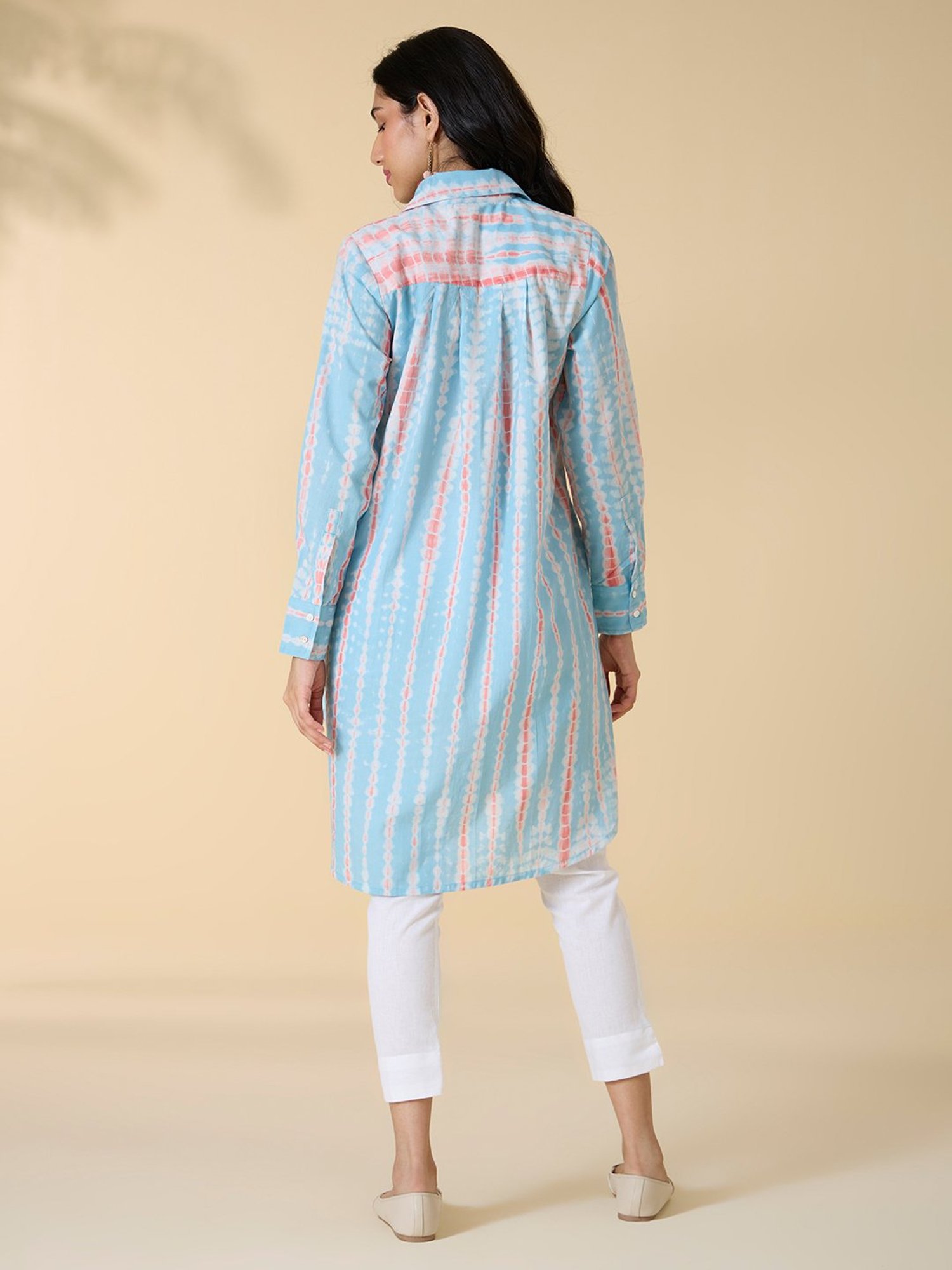Okhai Blue Cotton Tie-Dye A Line Kurta