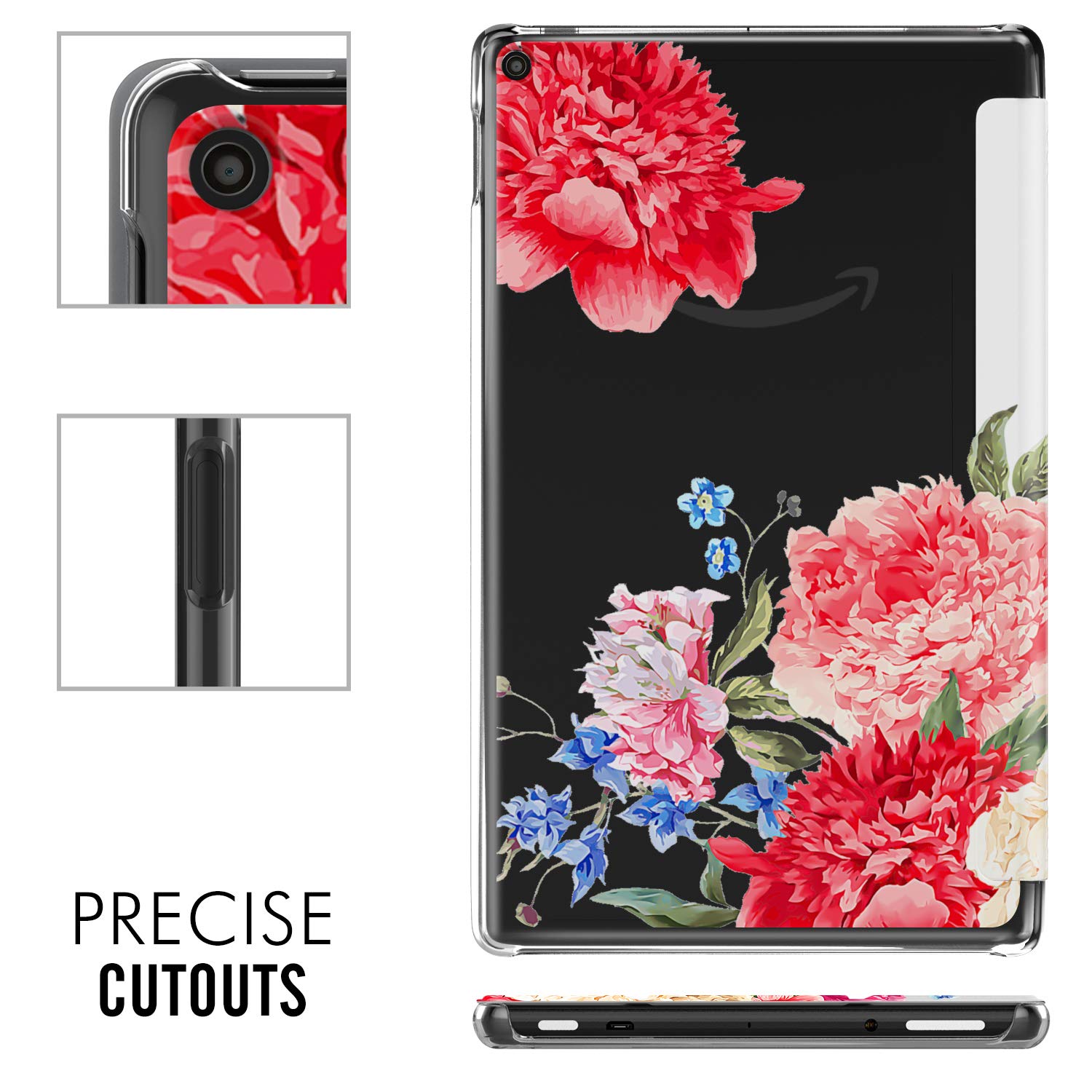 MoKo Case Fits All-New Fire HD 10 (7th Generation and 9th Generation, 2017 and 2019 Release), Smart Shell Stand Cover with Translucent Frosted Back for Fire HD 10.1 Inch - Flowers Blossom