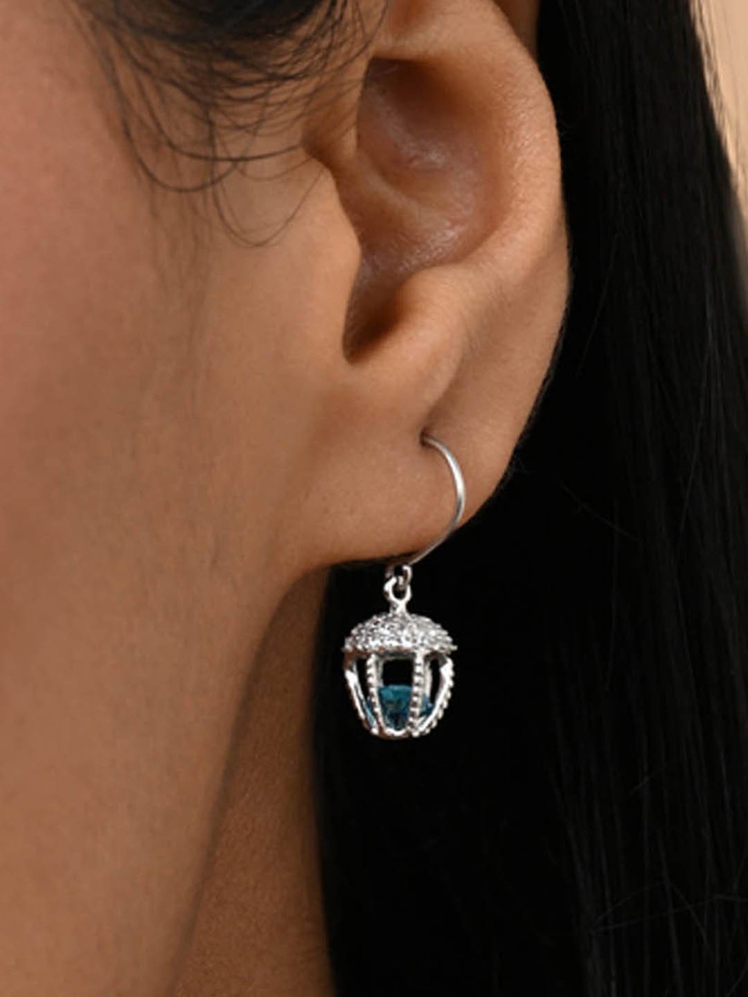 Clara 925 Silver Platinum Plated Swiss Zirconia Acorn Blue Solitaire Drop Earrings Gift for Women