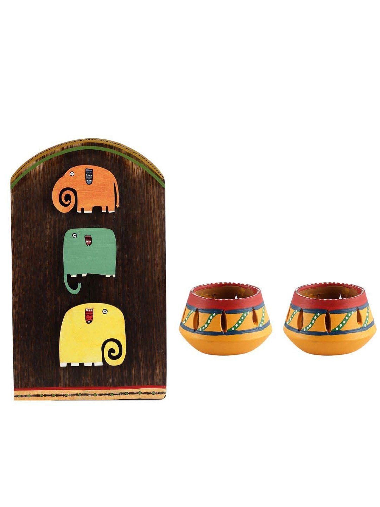 VarEesha Upahaar Multicolor Wood Wall Hanging with 2 Tea Light Holders
