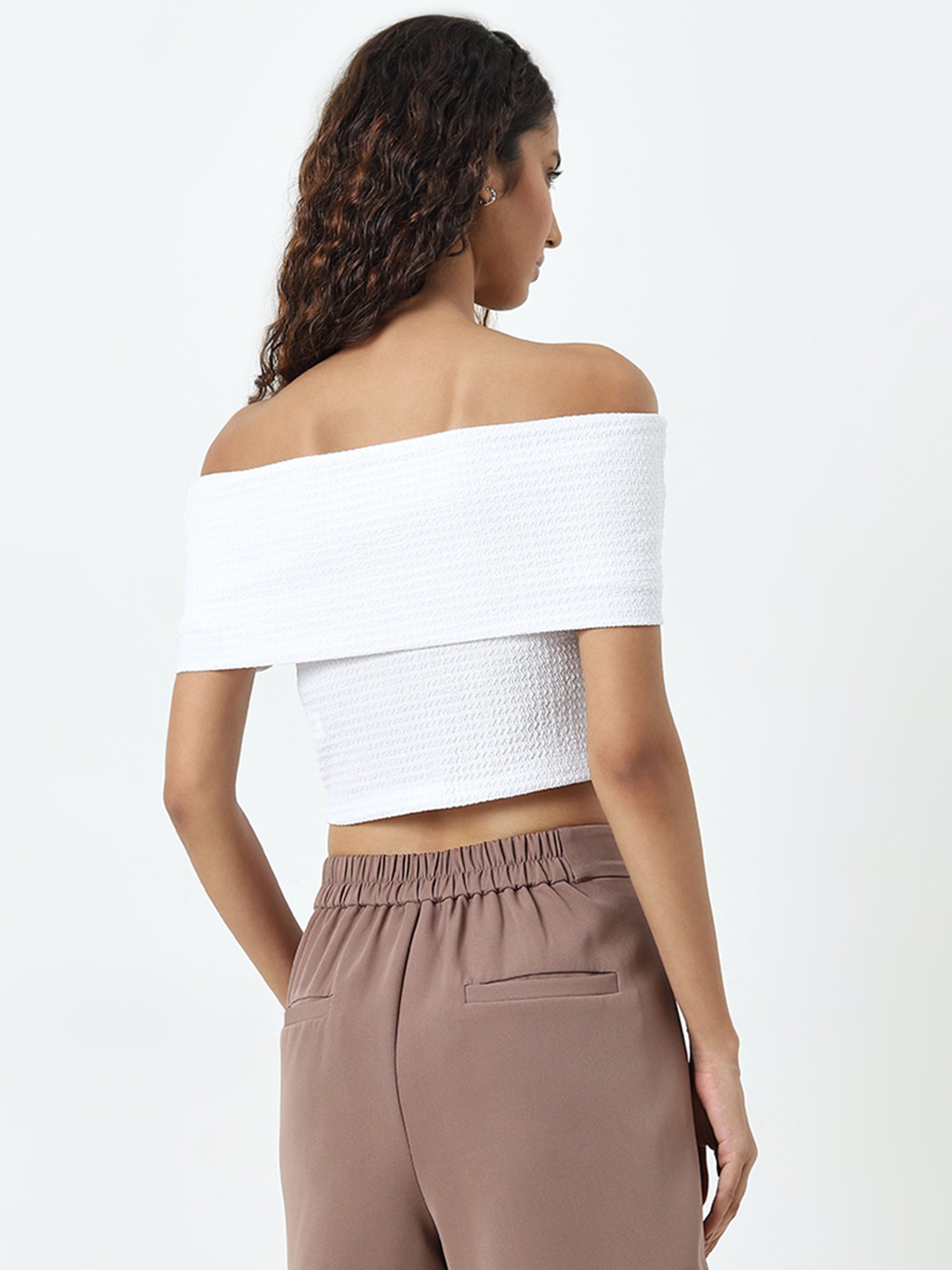 Nuon by Westside White Textured Off-Shoulder Top
