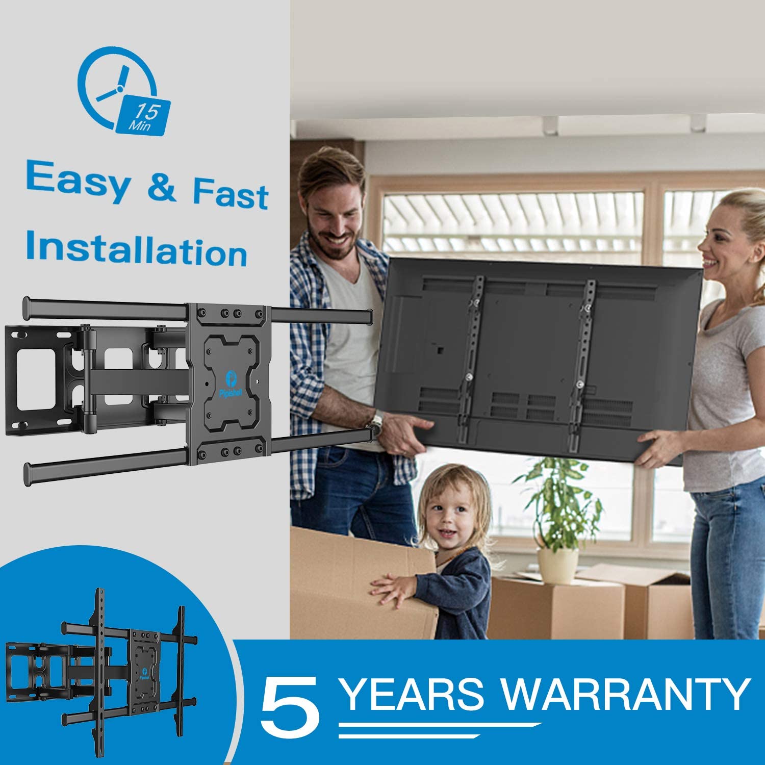 Full Motion TV Wall Mount Bracket Dual Articulating Arms Swivels Tilts Rotation for Most 37-70 Inch LED, LCD, OLED Flat Curved TVs, Holds up to 132lbs, Max VESA 600x400mm