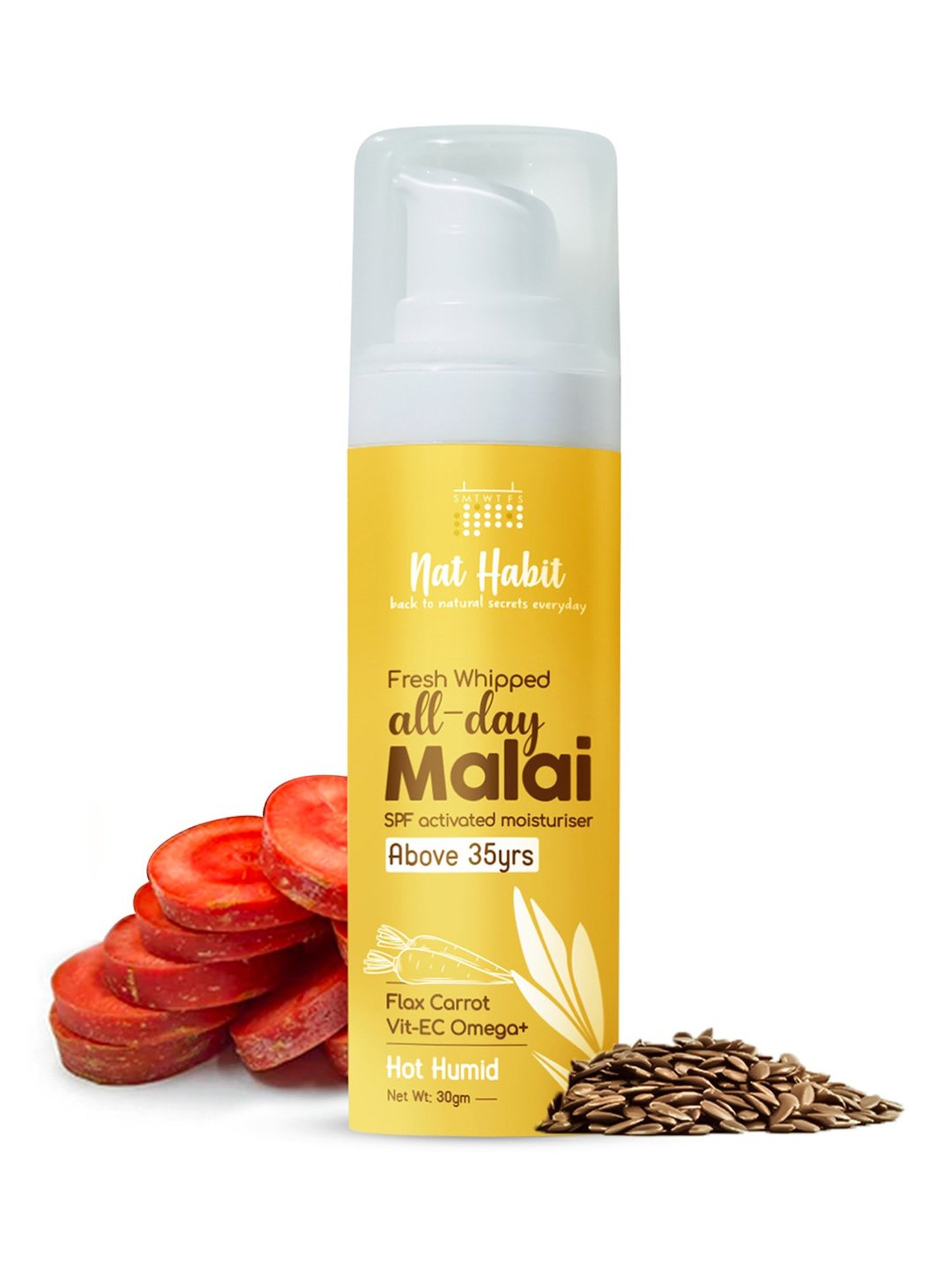 Nat Habit Flax Carrot Vit-EC Omega Fresh Whipped All-Day Malai Face Moisturiser - 30 gm