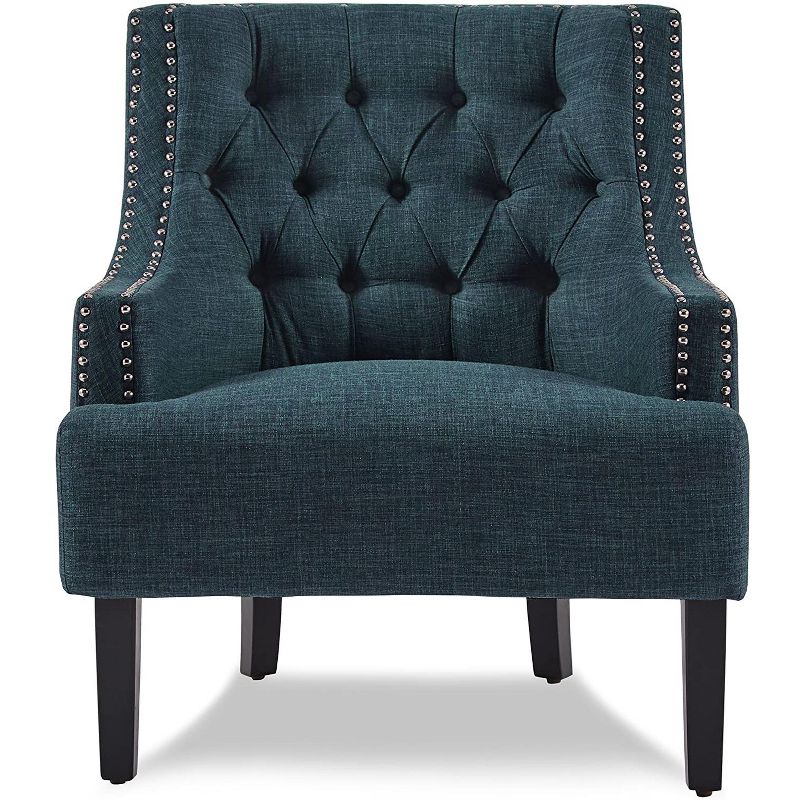 Homelegance Upholstered Diamond Tufted Accent Chair with Sloped Arms, 18 Inch High Seat, and Nailhead Trim, Indigo