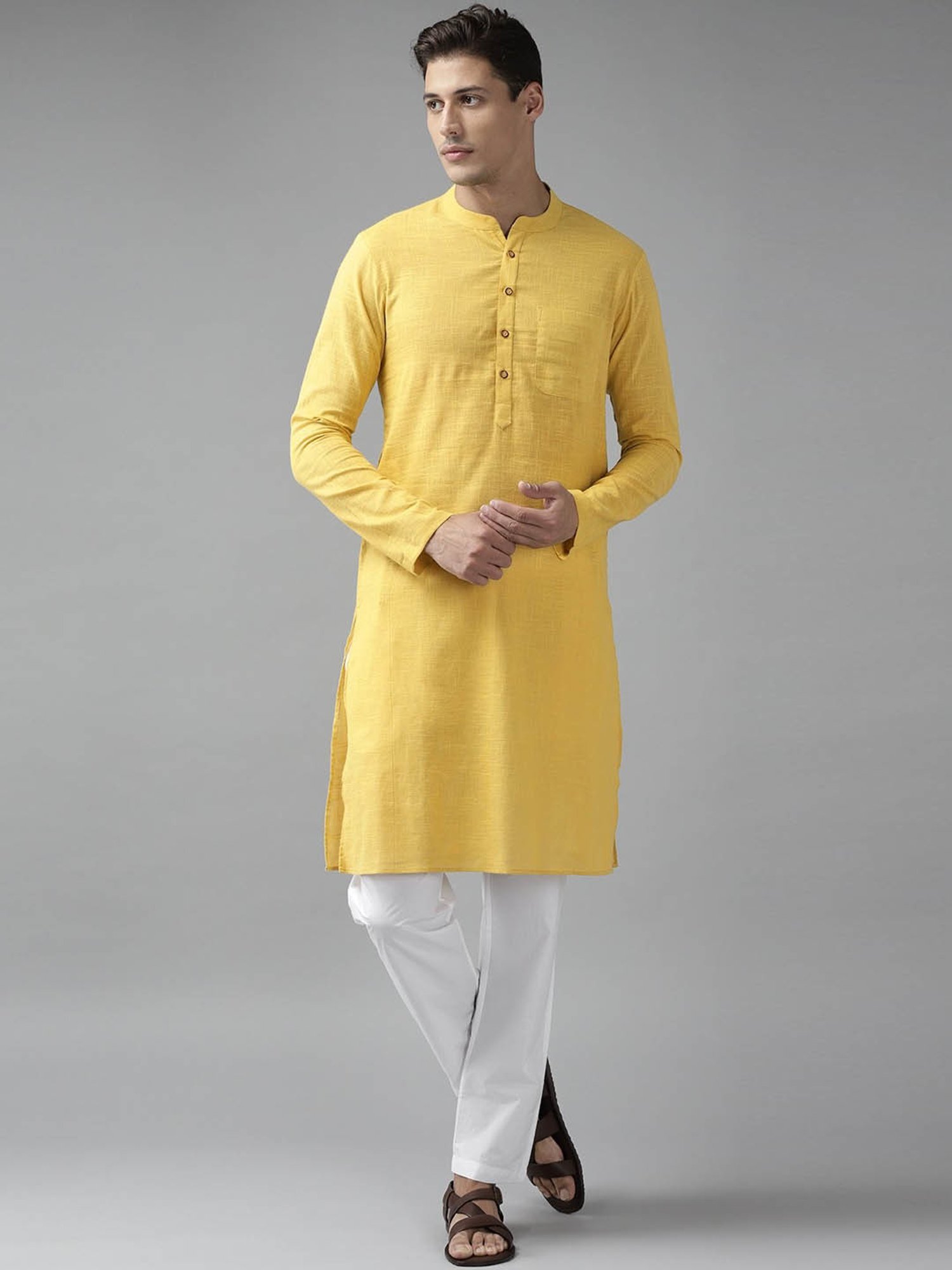 See Designs Yellow & White Cotton Regular Fit Kurta Bottom Set