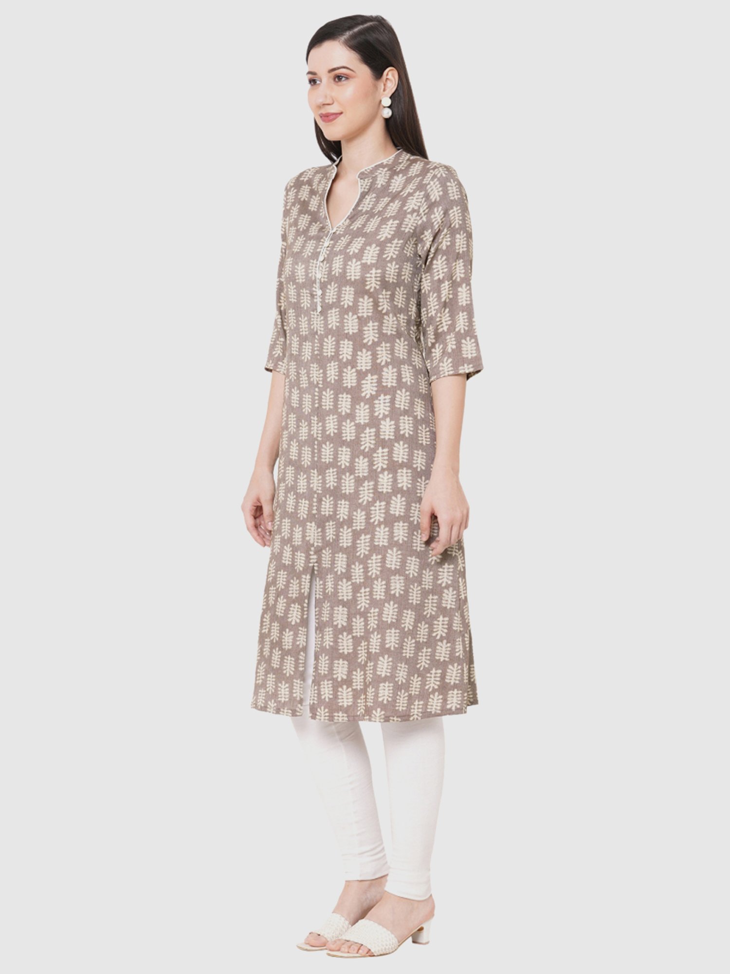 Fusion Beats Grey Printed A Line Kurta