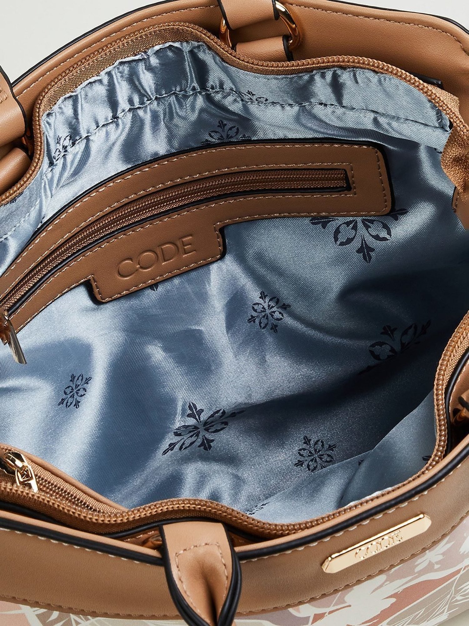 Code by Lifestyle Taupe Printed Satchel Handbag
