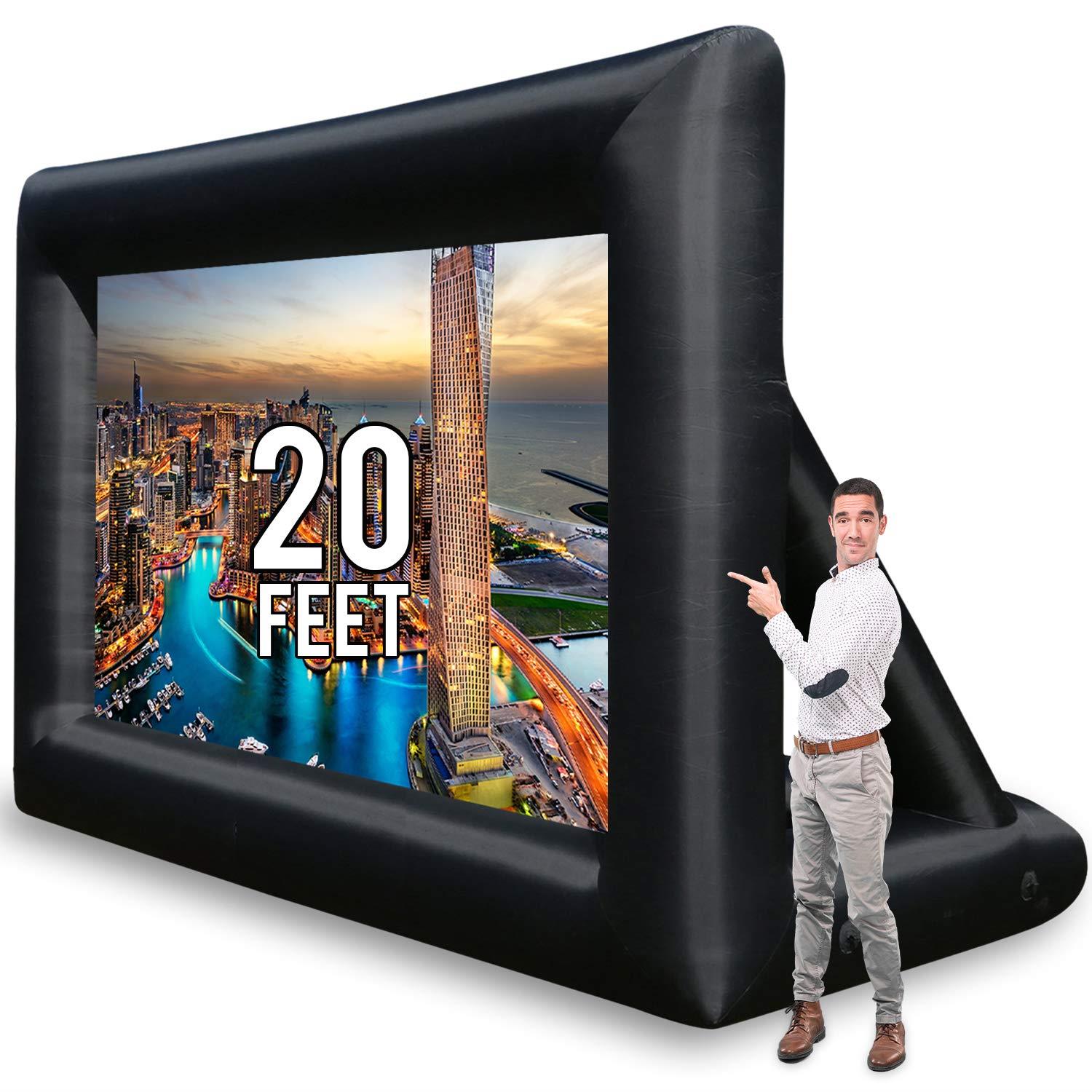 Jumbo 20 Feet Inflatable Outdoor and Indoor Theater Projector Screen - Includes Inflation Fan, Tie-Downs and Storage Bag