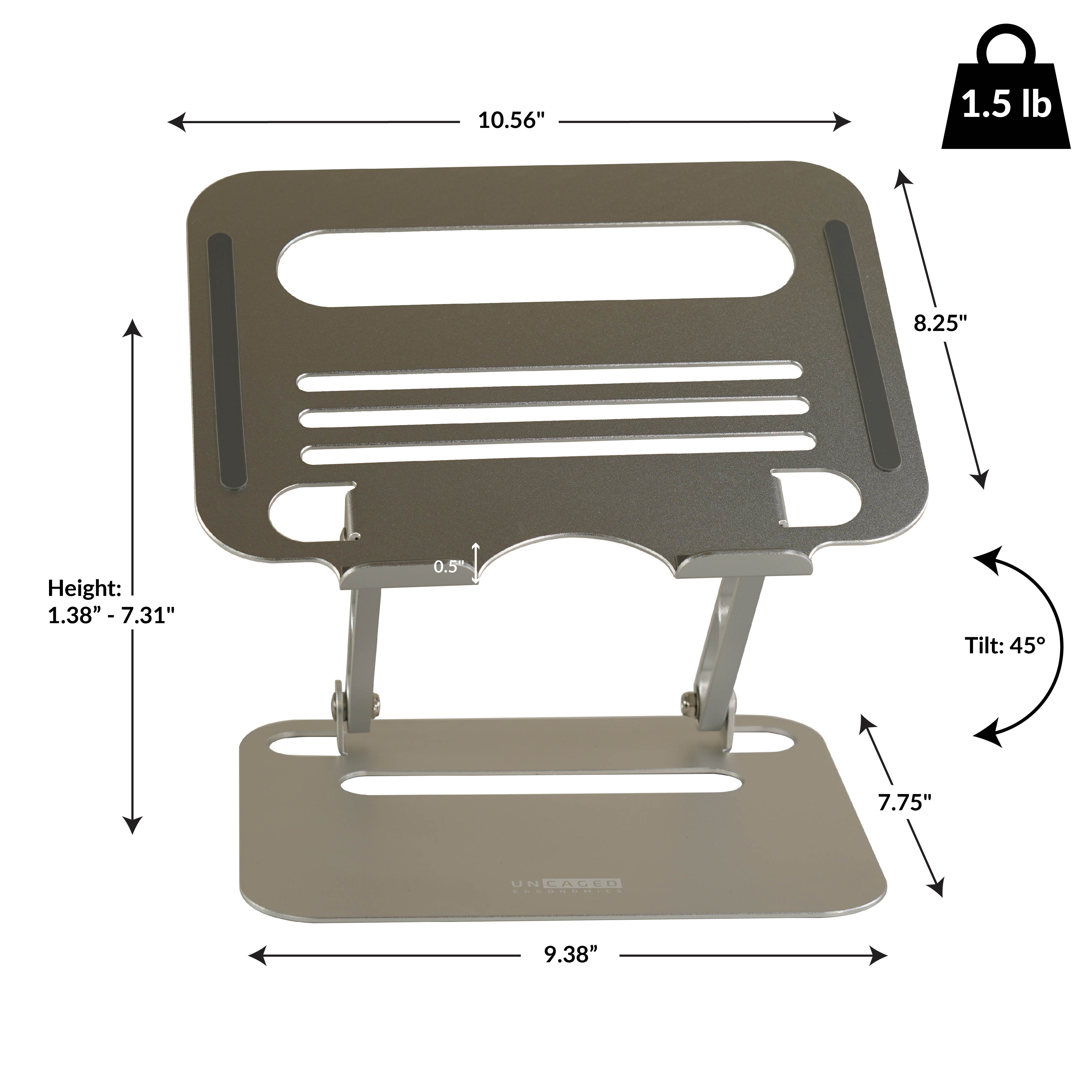 RISE adjustable height tilt laptop desk stand. Small portable ergonomic aluminum notebook computer riser laptop desk stand workstation cooling cooler SILVER
