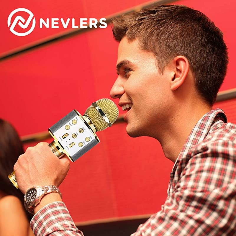 Karaoke Microphone with Wireless Bluetooth Speaker and Recording Options Easy To Use Portable Handheld Karaoke Machine for Kids and Adults GOLD