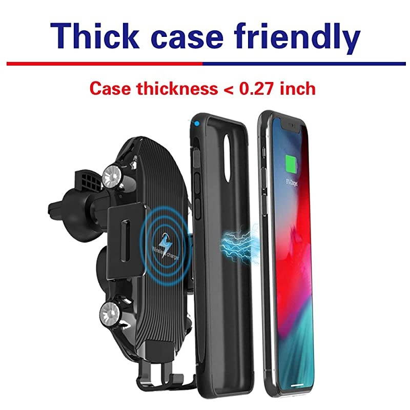 Wireless Car Charger, 10W Qi Fast Charging Auto Clamping Mount,Dashboard Air Vent Phone Car Holder Compatible iPhone 11/11 Pro Max/Xs MAX/XS/XR/X/8/8+,Samsung S10/S10+/S9/S9+/S8/S8+ (Black)