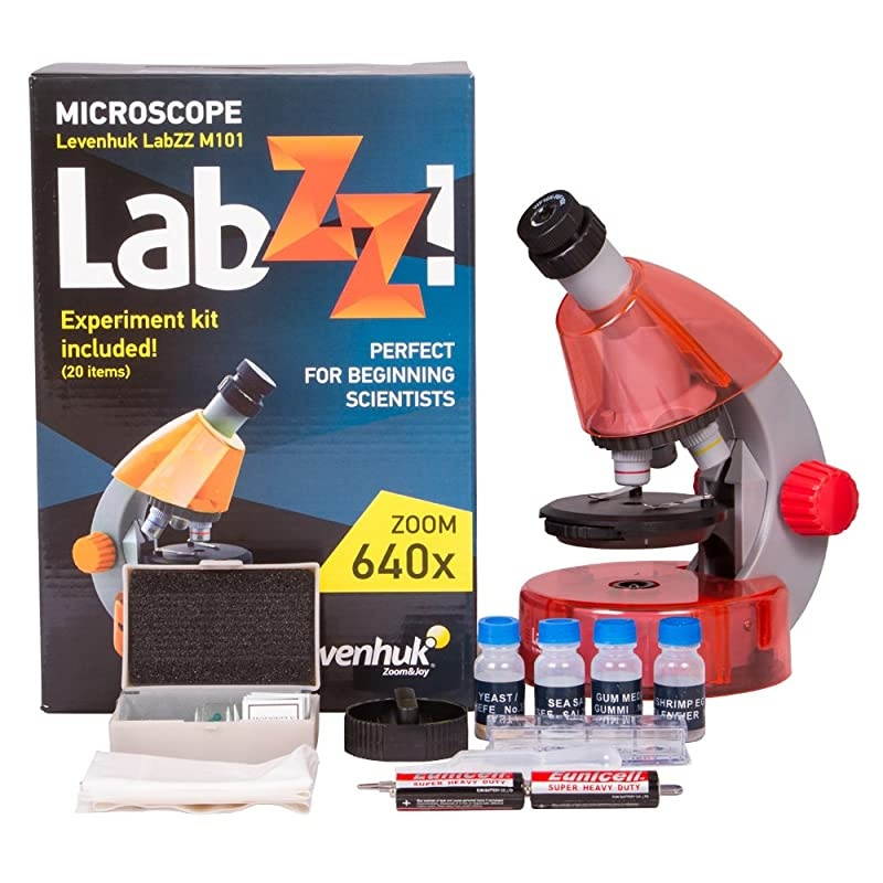 LabZZ M101 Orange Microscope for Kids with Experiment Kit &ndash; Choose Your Favorite Color