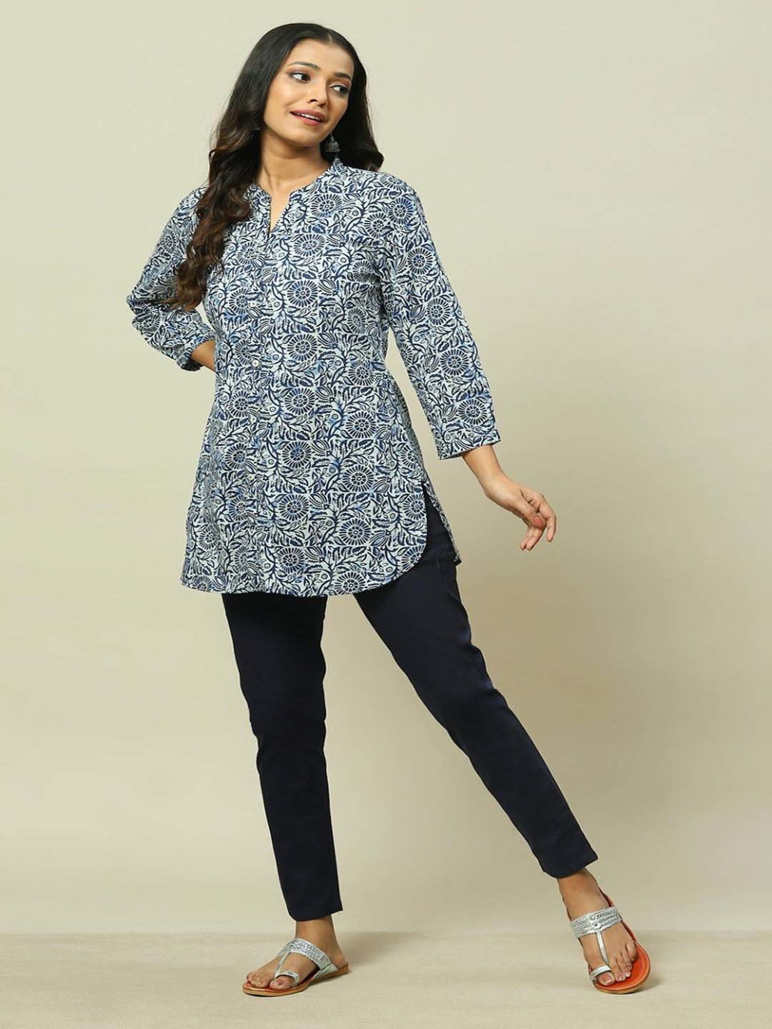 Rangriti Blue Cotton Printed Tunic