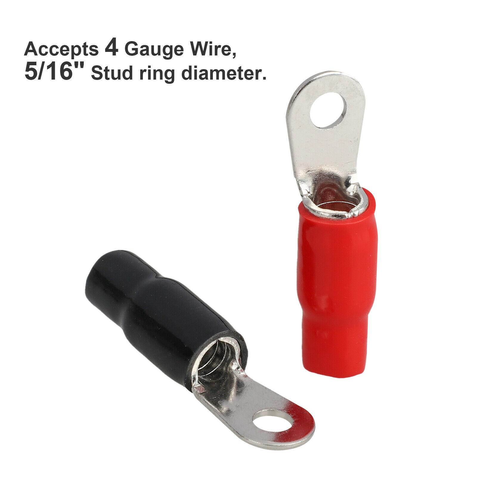 20Pack 4 Gauge Ring Terminal for 4 AWG Wire Crimp Cable Red Black Boots 5/16