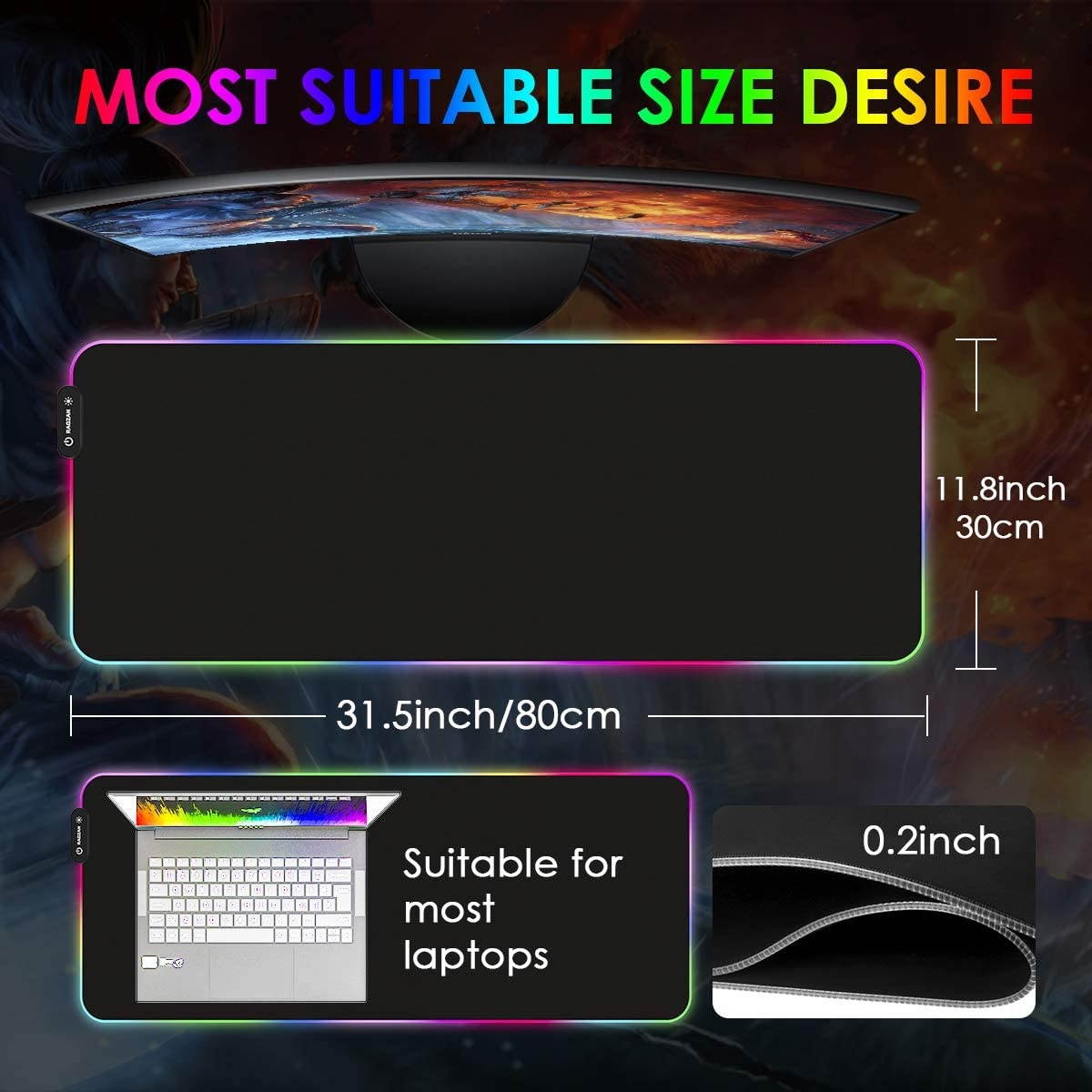 RAGZAN Large RGB Gaming Mouse Pad Led Extended XXL Soft Mousepad with 14 Lighting Mode Anti-Slip Rubber Base Computer Key Board Mouse Mat for PC Gamer/Laptop Gamer/Officer( 31.5&times11.8 inches)