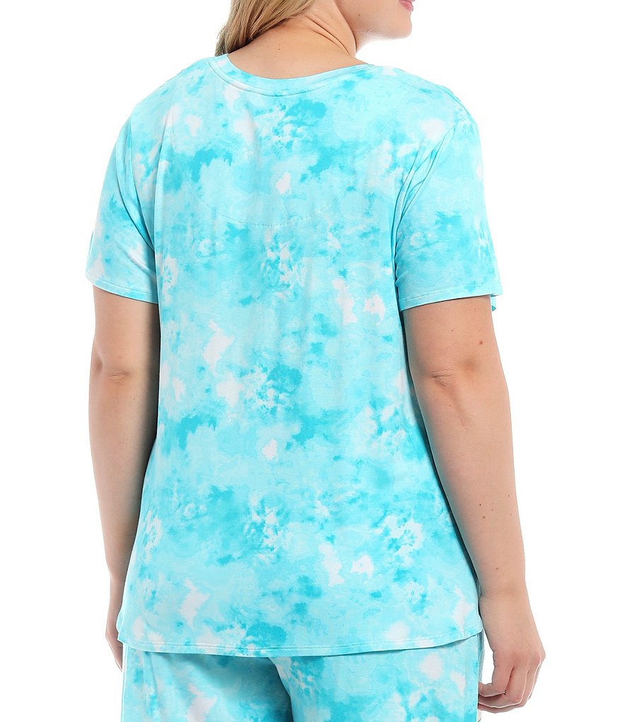 Peanuts Plus Size Tie-Dye Snoopy #double;Life's a Beach#double; Screen Print Jersey Knit Coordinating Sleep Tee