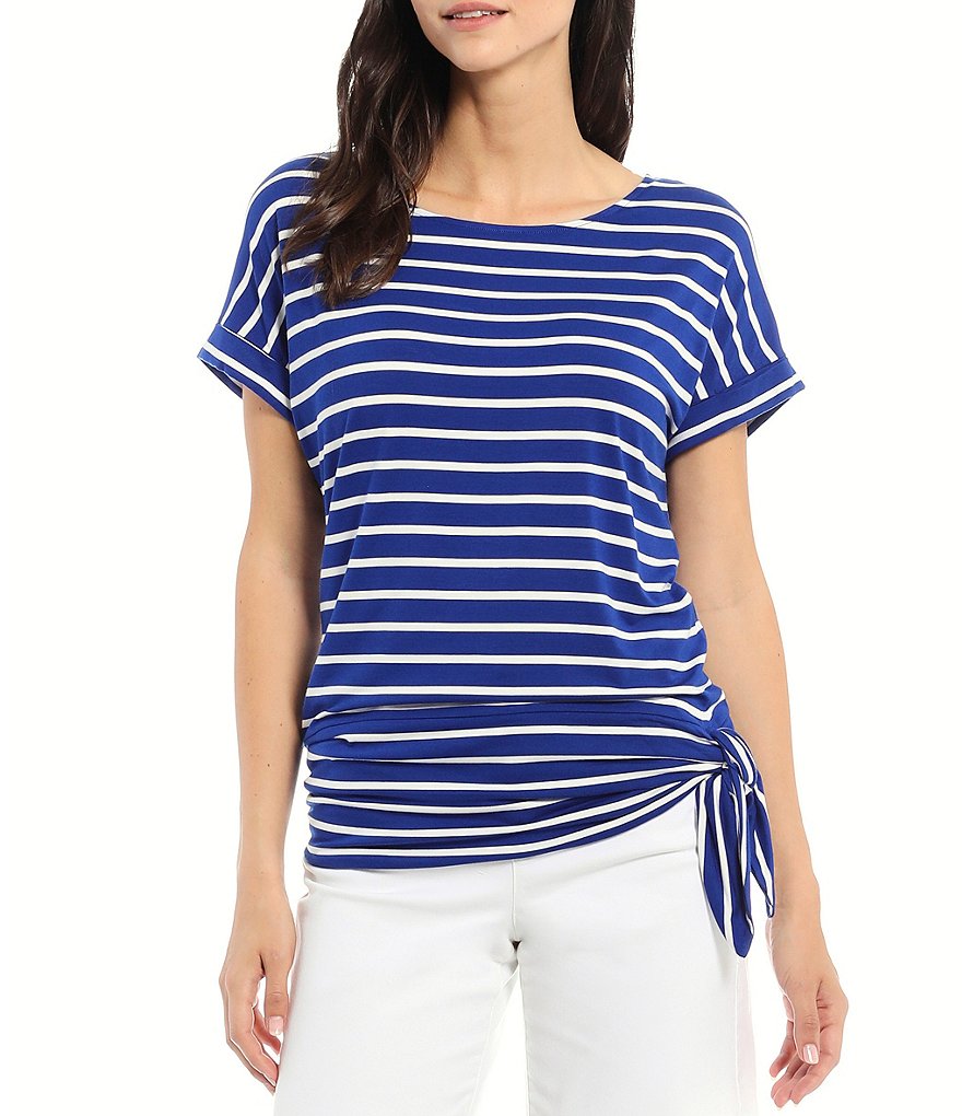 Preston & York Caroline Bow Woven V-Neck 3/4 Sleeve Blouse