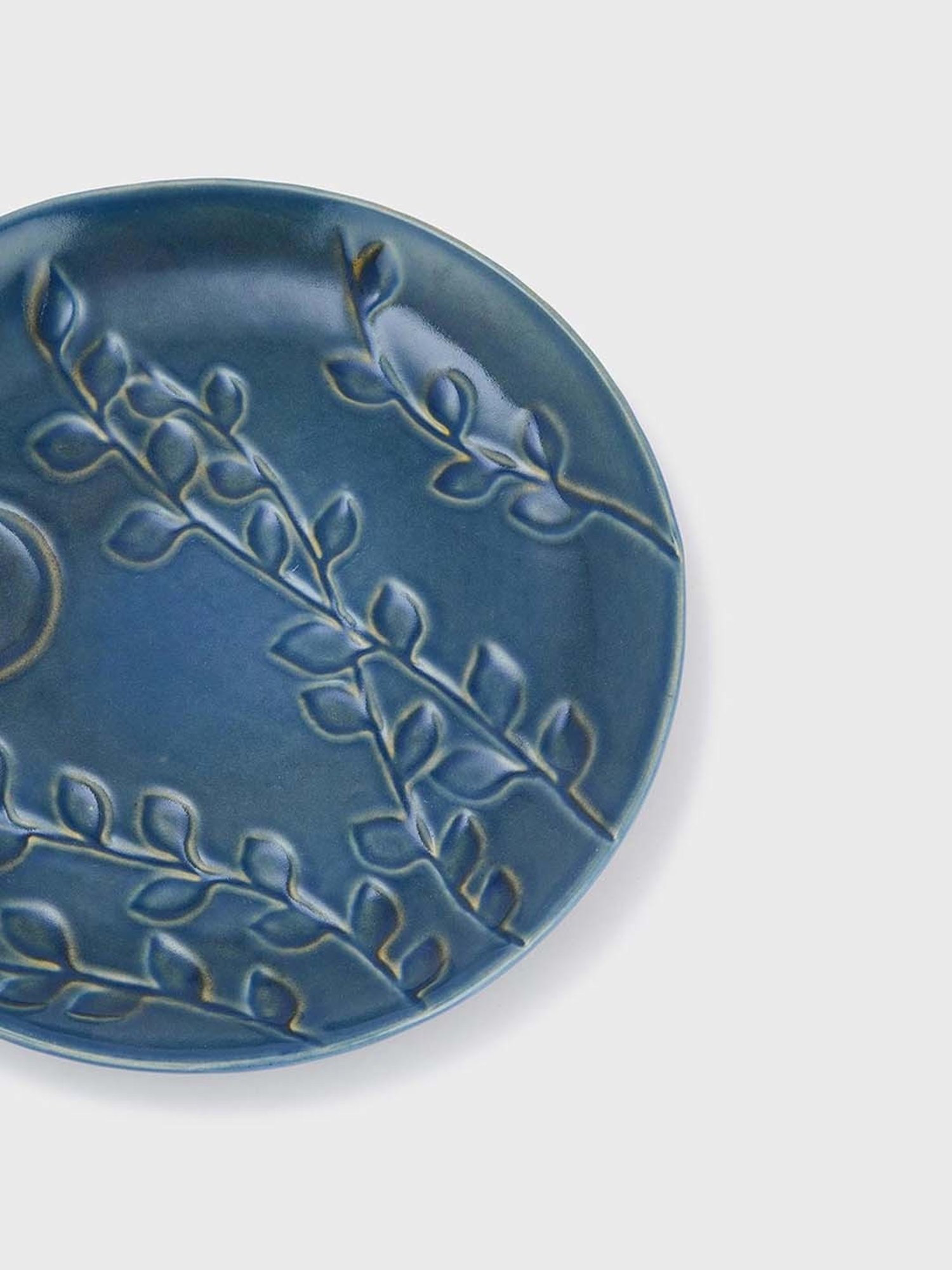 Fabindia Adhrit Blue Ceramic 1 Platters & 1 Dip Bowl