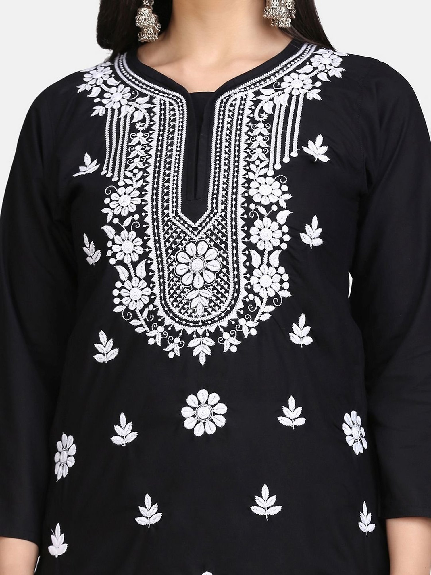 SHADES Black Chikankari Kurta Sharara Set