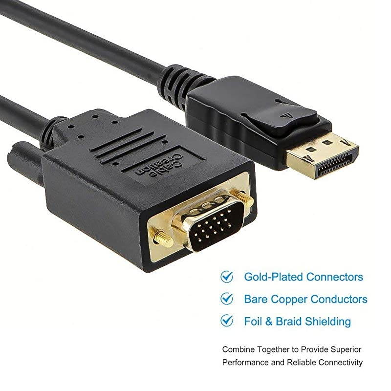 DP to VGA Cable 6ft 2Pack  DisplayPort to VGA Cable Gold Plated DP Male to VGA Male Cable Black