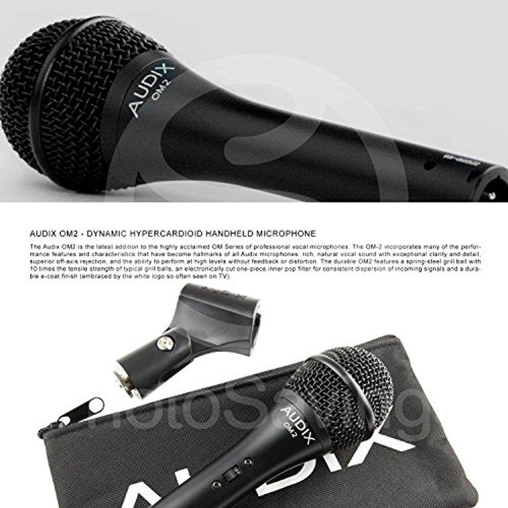 Audix OM-2 Handheld Dynamic Microphone Deluxe Bundle with Mic Stand + Pop Fillter + Cable + Mic Sanitizer + Fibertique Cleaning Cloth