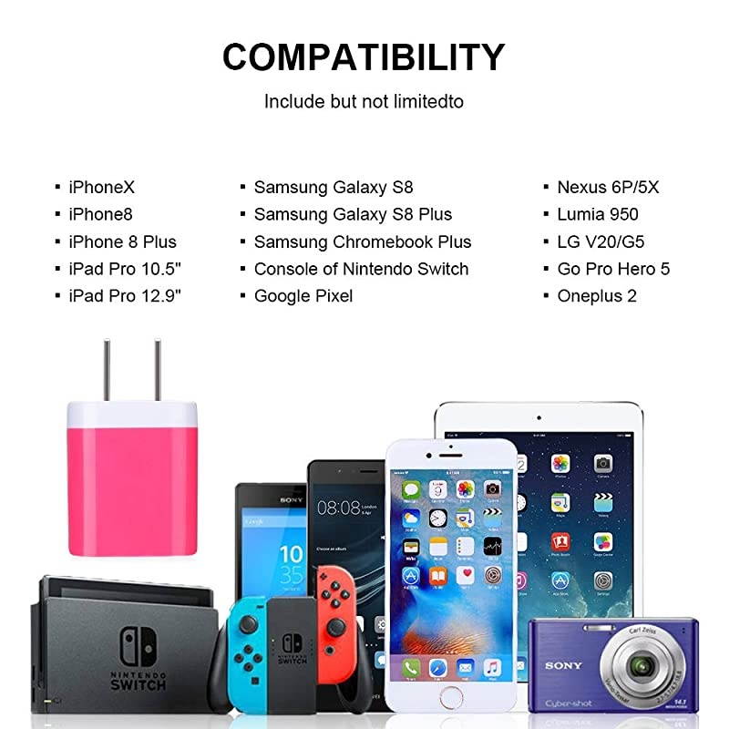 USB Wall Charger,  5 Pack Dual Port Quick Charging Power Adapter 2.1A Cube Plug Block Compatible iPhone X/8/7/7 Plus/6S/6 Plus/5, Samsung Galaxy S9 S8 S7 S6 Edge, HTC, Nexus, Moto, Google Pixel