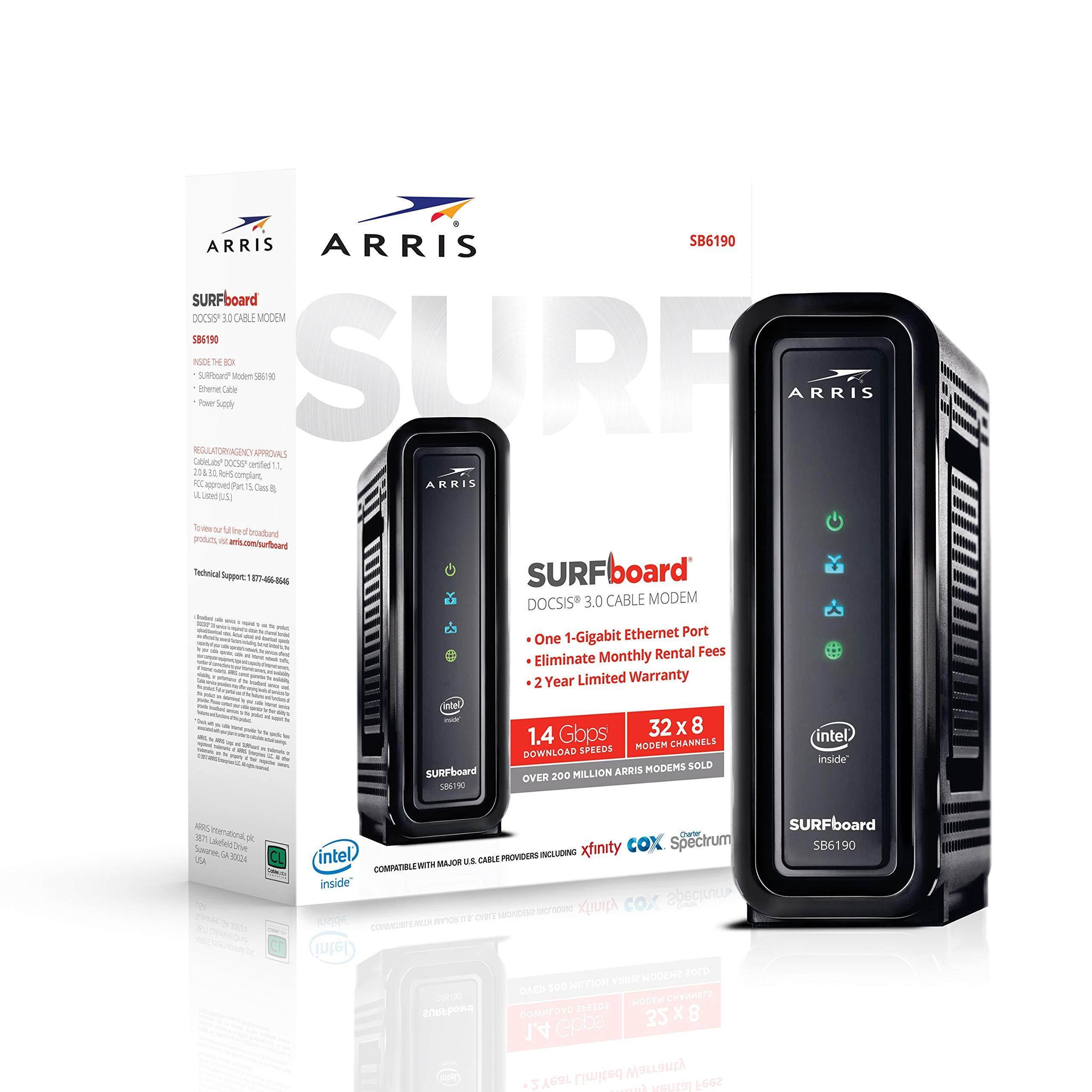 ARRIS SURFboard SB6190 BLK DOCSIS 3.0 Cable Modem - Retail Packaging - Black